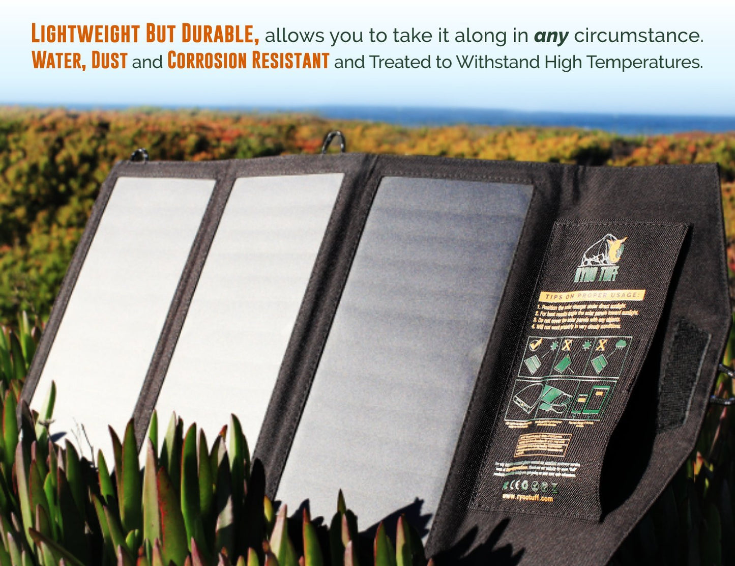 Ryno Tuff 21W Lightweight Portable Solar Charger for Camping - Foldable Solar Powered Cells with 2 USB Ports To Fast Charge Smartphones, Tablets