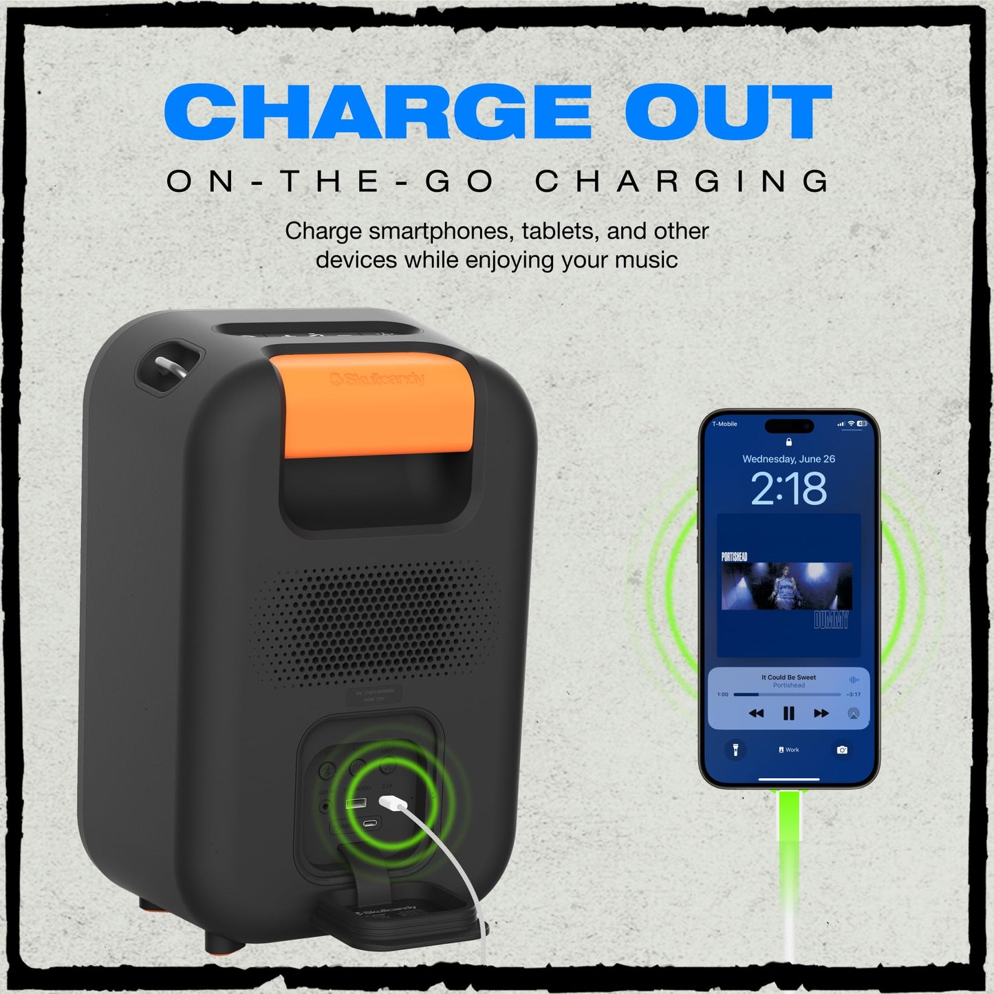 Skullcandy Stomp Bluetooth Speaker - IPX7 Waterproof Wireless Portable Speaker, with LED Lightshow & Strobe Modes, 12 Hour Battery, Multi-Link,
