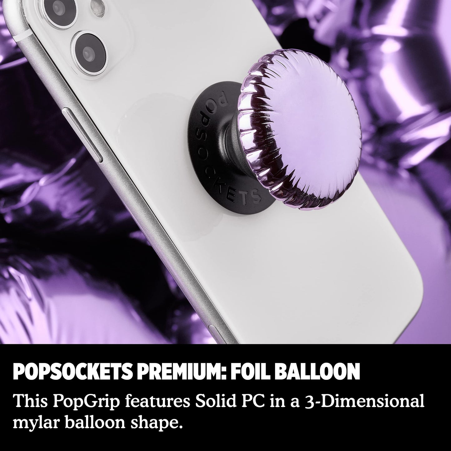 PopSockets: PopGrip with Swappable Top for Phones and Tablets - Metallic Balloon Purple