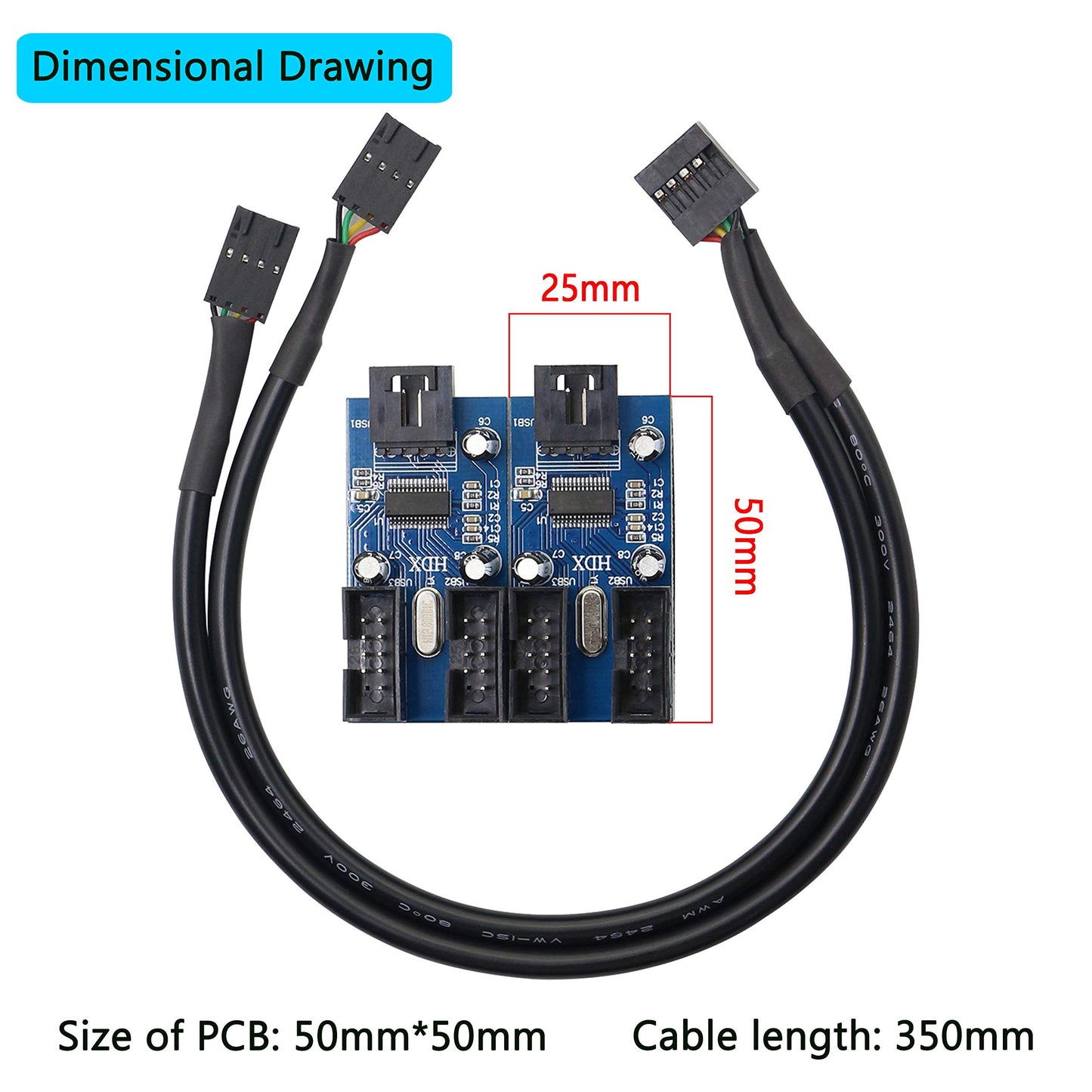 Motherboard USB 9 Pin Header Hub Male 1 to 2/4 Female USB 2.0 Splitter Extension Cable, USB 9-pin Internal Cable 9 pin Connector Adapter for Port