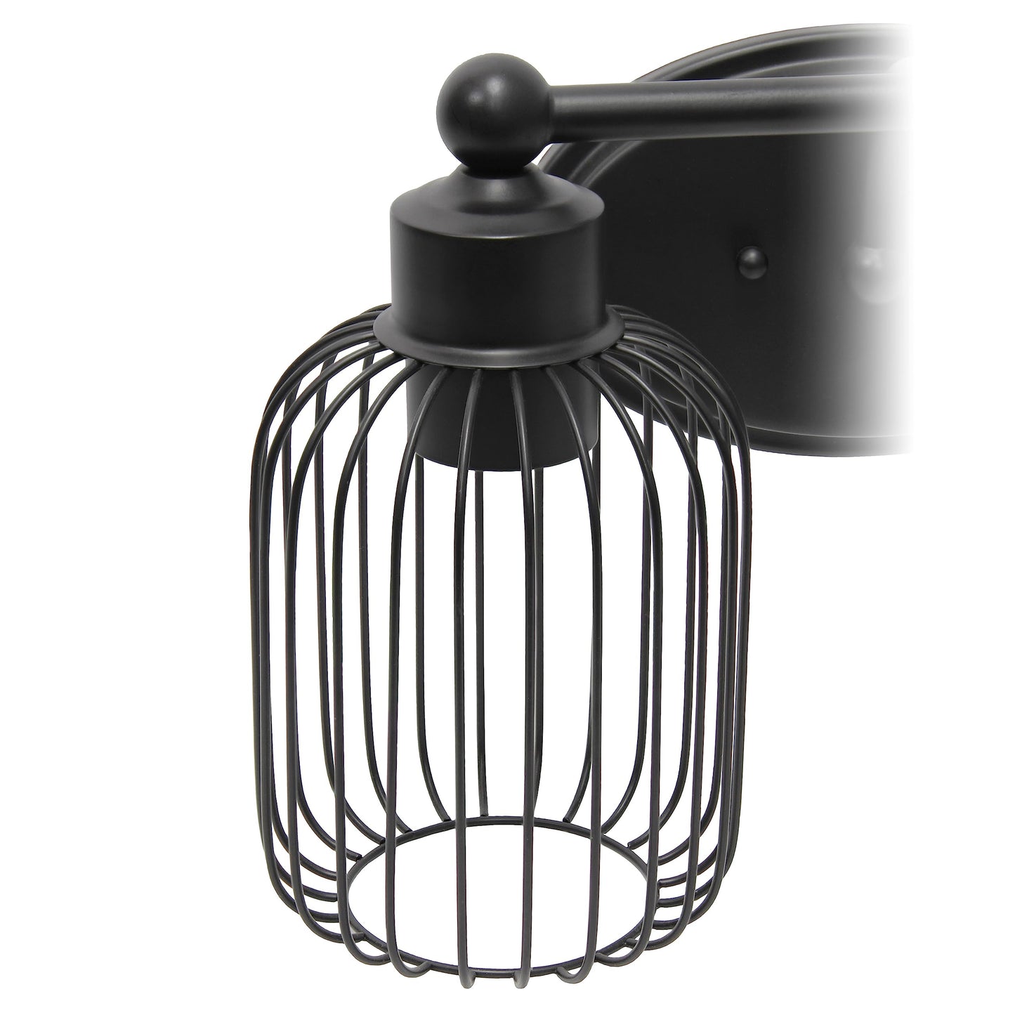 Elegant Designs VT1021-BLK 14" Industrial Farmhouse 2 Light Metal Birdcage Decorative Wall Mounted Vanity Fixture with Matching Metal Oval Backplate