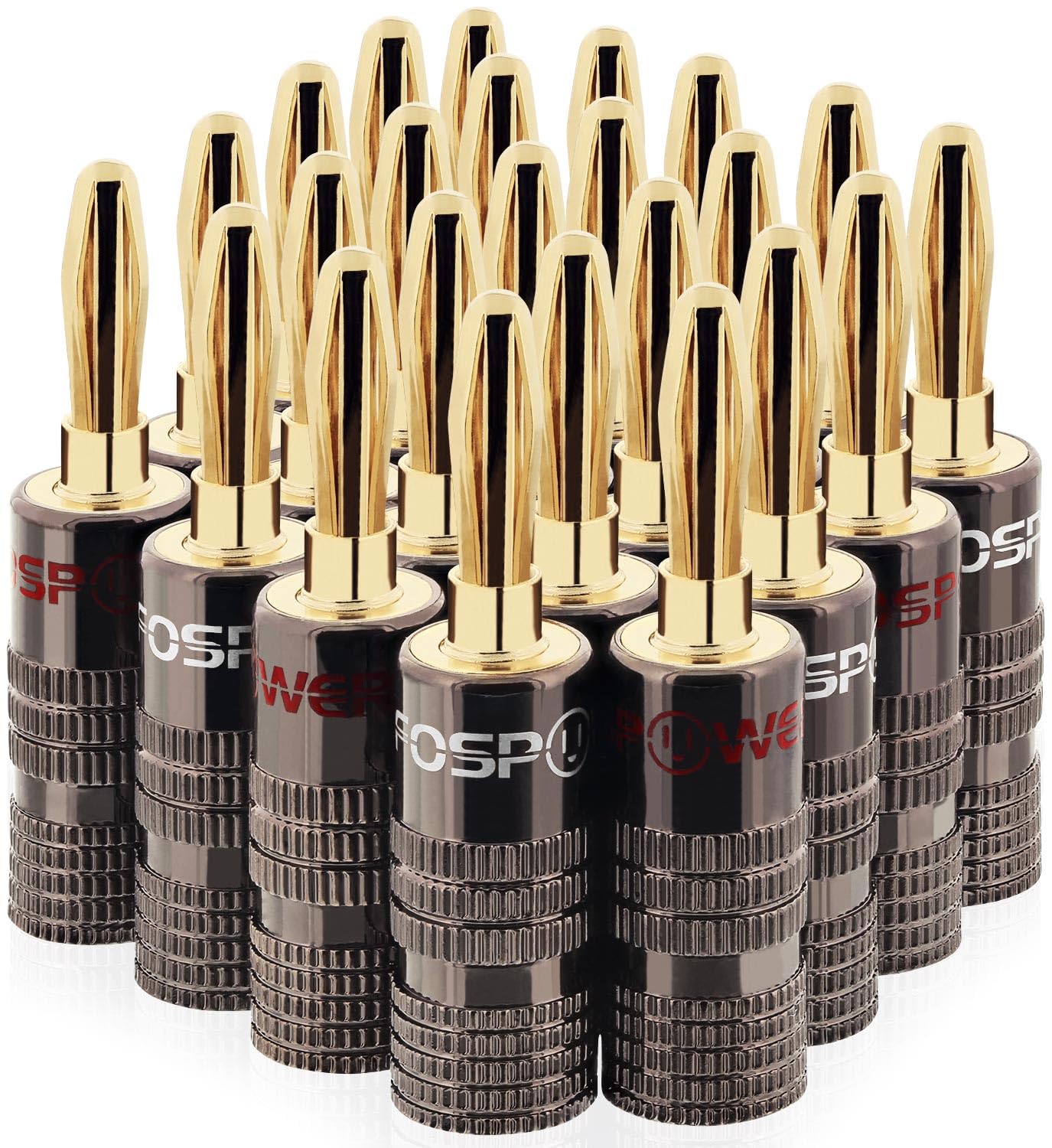 FosPower Banana Plugs 12 Pairs / 24 pcs, Closed Screw 24K Gold Plated Speaker Plug Connectors for Speaker Wire, Wall Plate, Home Theater, Audio/Video