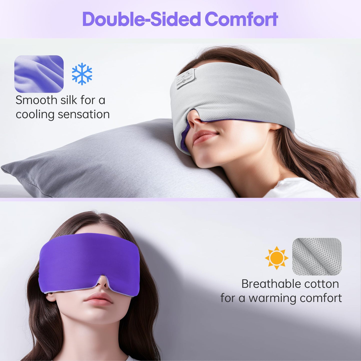 MUSICOZY Ice Silk Sleep Headphones with Bluetooth Mask, Eye Mask for Sleeping in Total Darkness, 5.4 Bluetooth Sleep Mask Sleep Headphones, Soft…