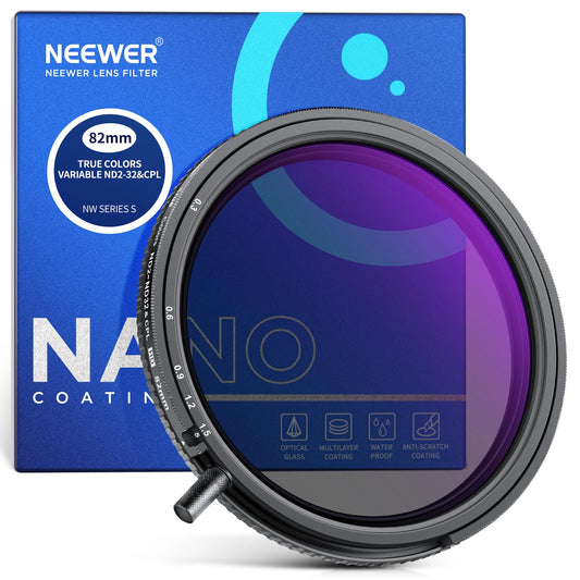 NEEWER 82mm True Colors Variable ND Filter ND2-ND32 & CPL, 2 in 1 Adjustable Neutral Density and Circular Polarizing Filter, Multi Coated HD Optical