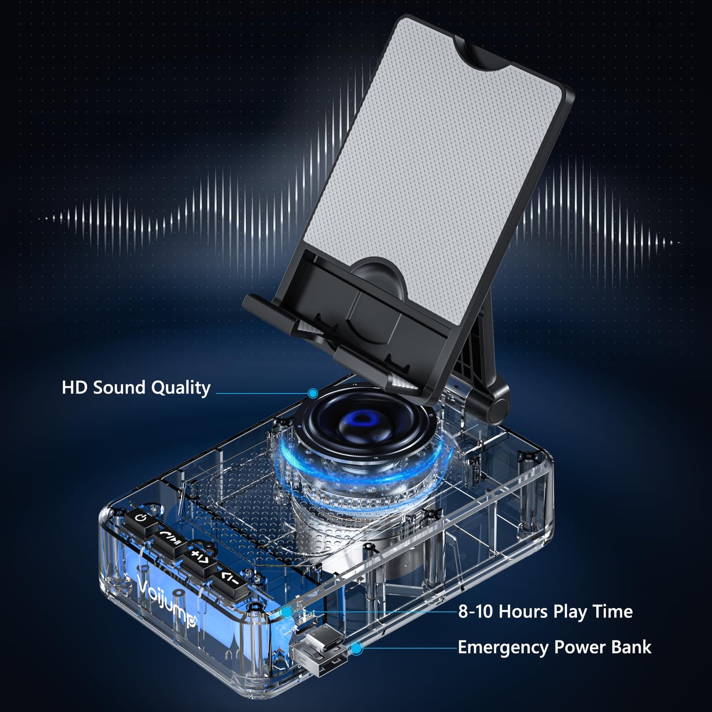Cell Phone Stand with Wireless Bluetooth Speaker and Charging, Anti-Slip Base HD Surround Sound, Perfect for Home/Outdoor, Phone Holder Compatible