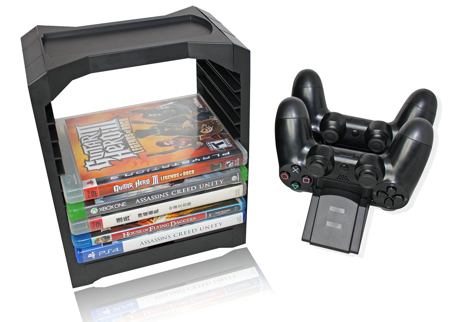 NEXiLUX Game Storage Tower with Dual Charge Station for Play Station 4, PS4