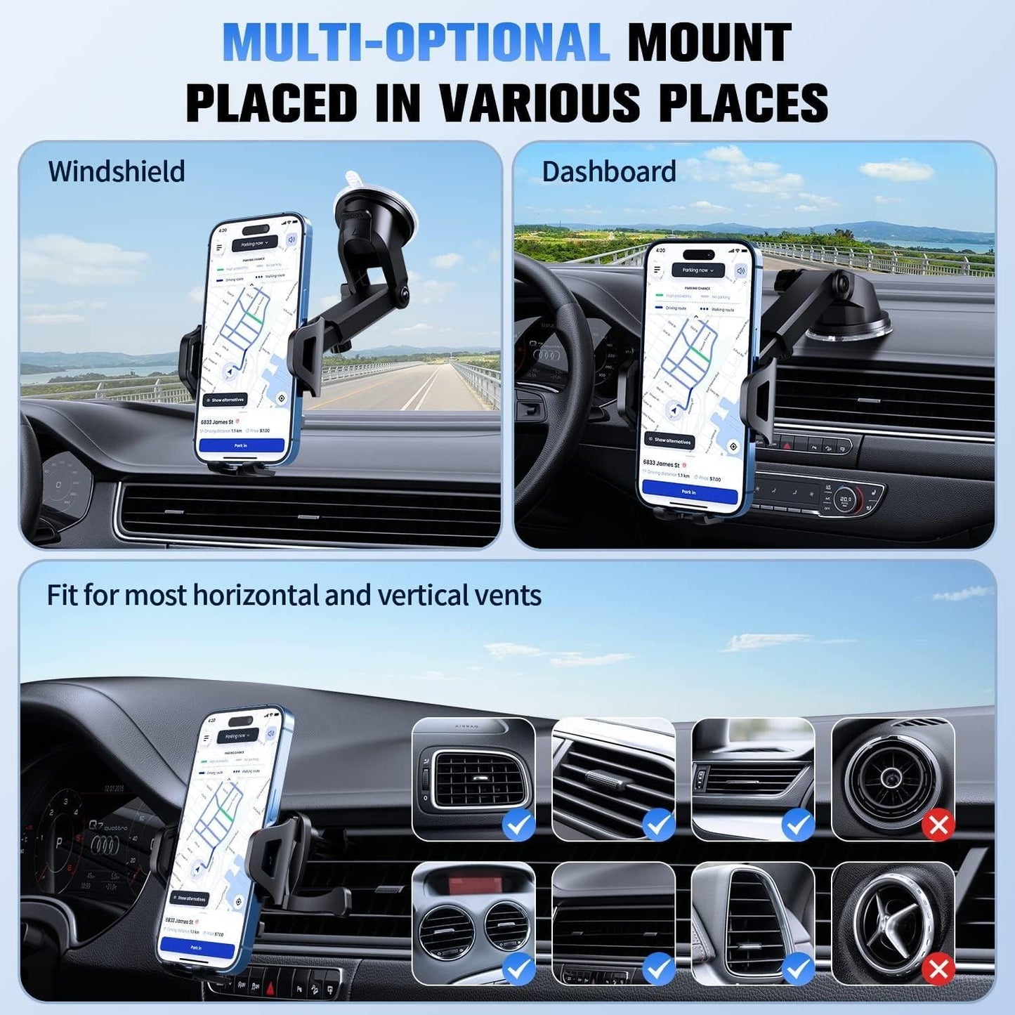 Car Mount Windshield Air Vent Compatible with Motorola Razr (2024,2023,2022,2020,2019), Phone Holder Glass Cradle Suction Swivel Dock Stand