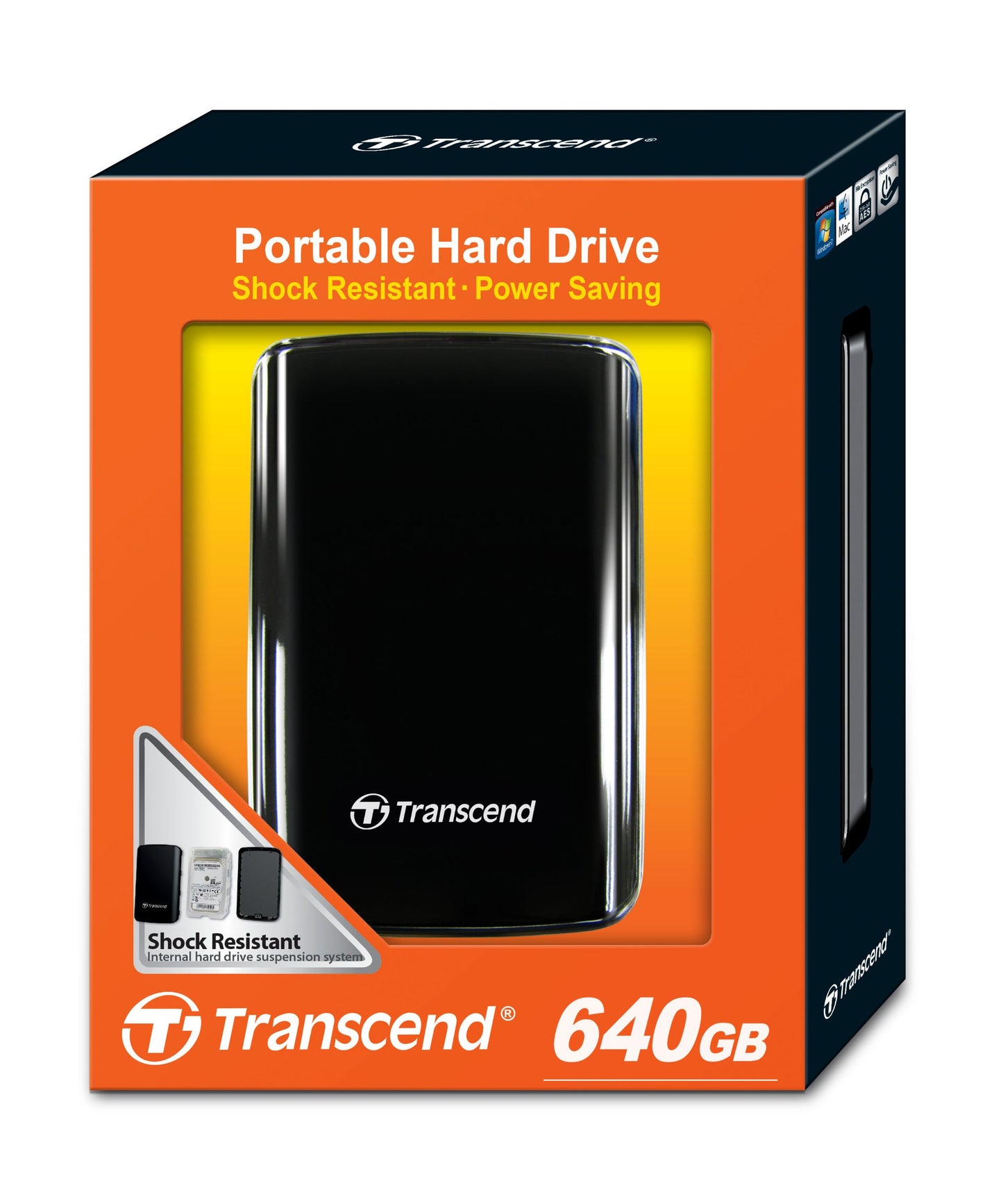 Transcend 640 GB 2.5-Inch USB 2.0 Portable External Hard Drive for Mac and PC TS640GSJ25D2 (Black)