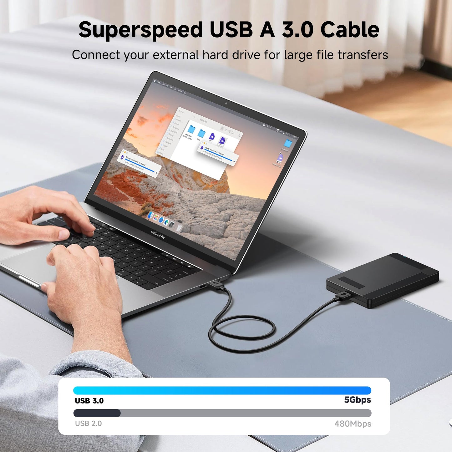Cable Matters 5Gbps Long USB 3.0 Cable - 10ft, Male to Male USBA to USBA Cable, USB Cord, Black