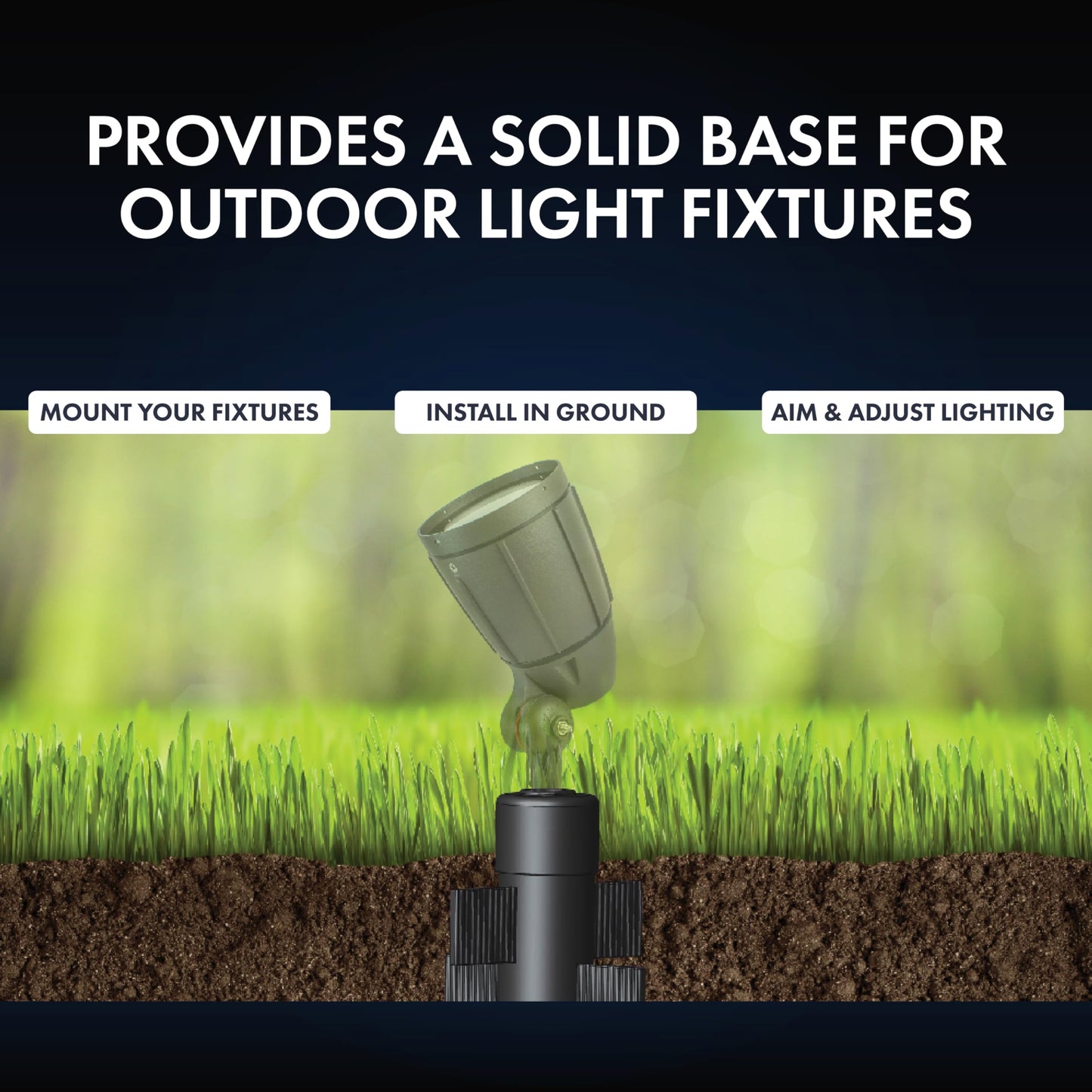 17" Outdoor Landscape Lighting Mounting Post - Heavy Duty ABS Ground Stake with Stabilizing Wings & 1/2" NPT Threaded Cap for Flood Lights, Spotlights