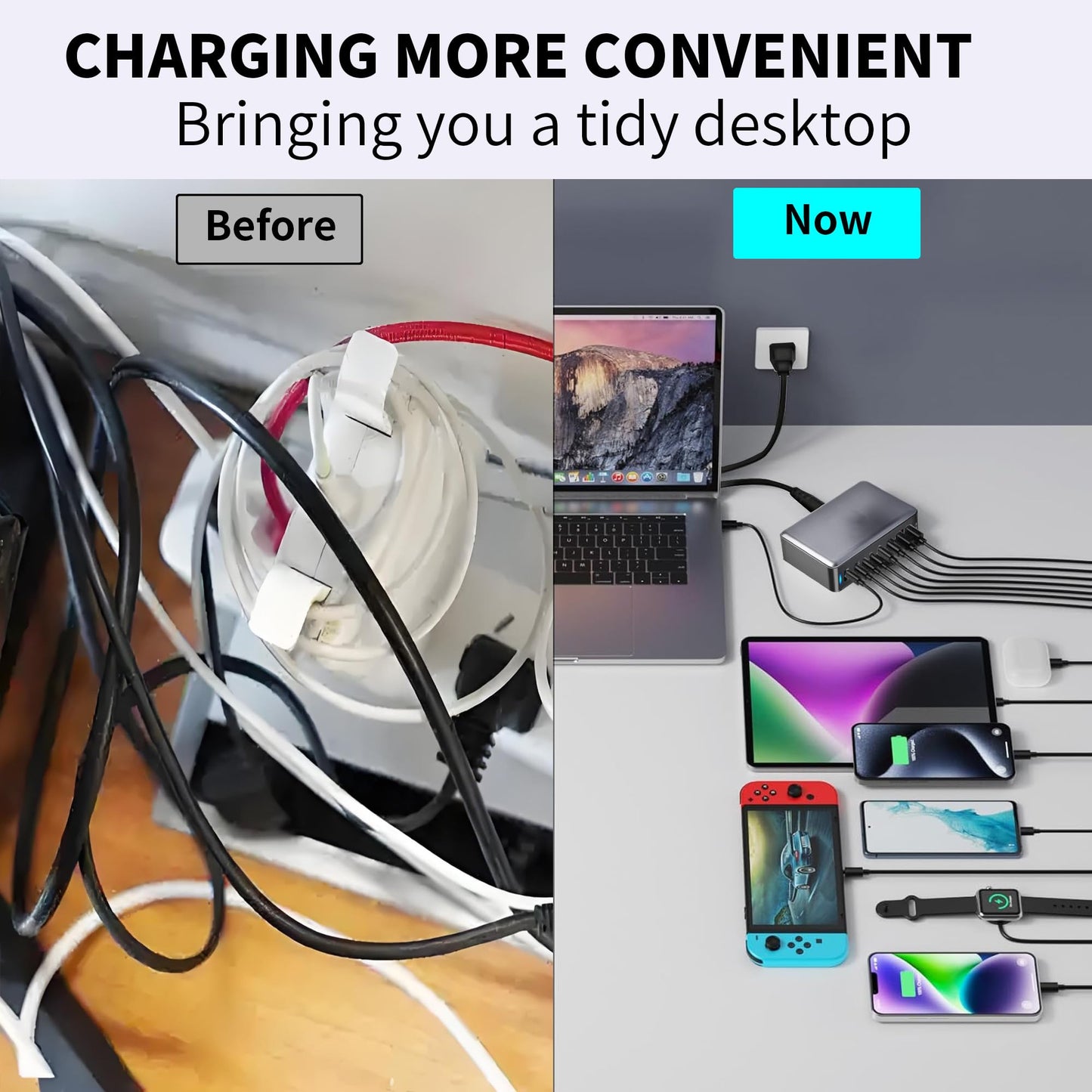 500W USB C Fast Charger Block, 8 Port USB Charging Station, GAN3 Multi Device Fast Charging Station for iPhone, Samsung, MacBook, Dell and More