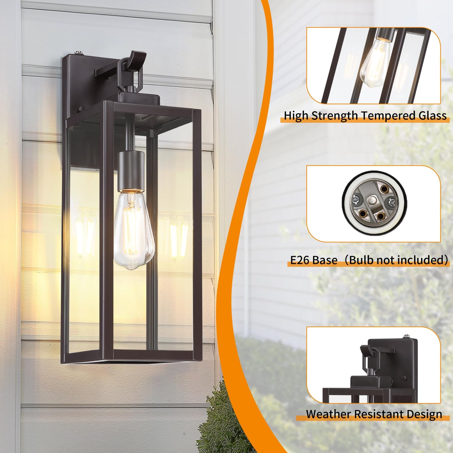 GRUENLICH Dusk to Dawn Outdoor Wall Light Fixtures, 18 Inch Bronze Exterior Waterproof Porch Sconce Lighting, E26 Socket & Tempered Glass, Double