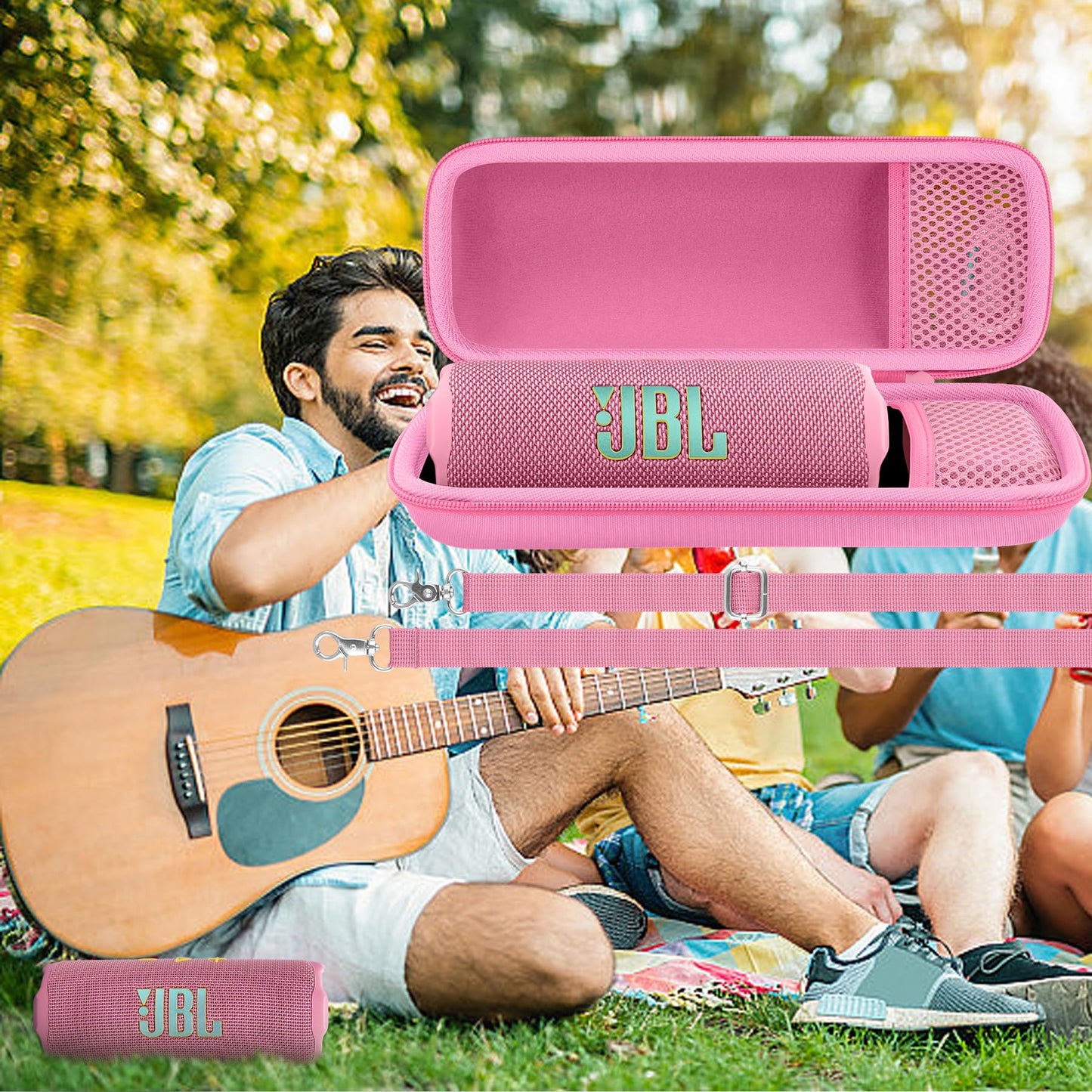 Aenllosi for JBL Flip 7/ Flip 6/ Flip 5 Protable Bluetooth Speaker Hard Case with Adjustable Shoulder Strap,Pink (Case Only)