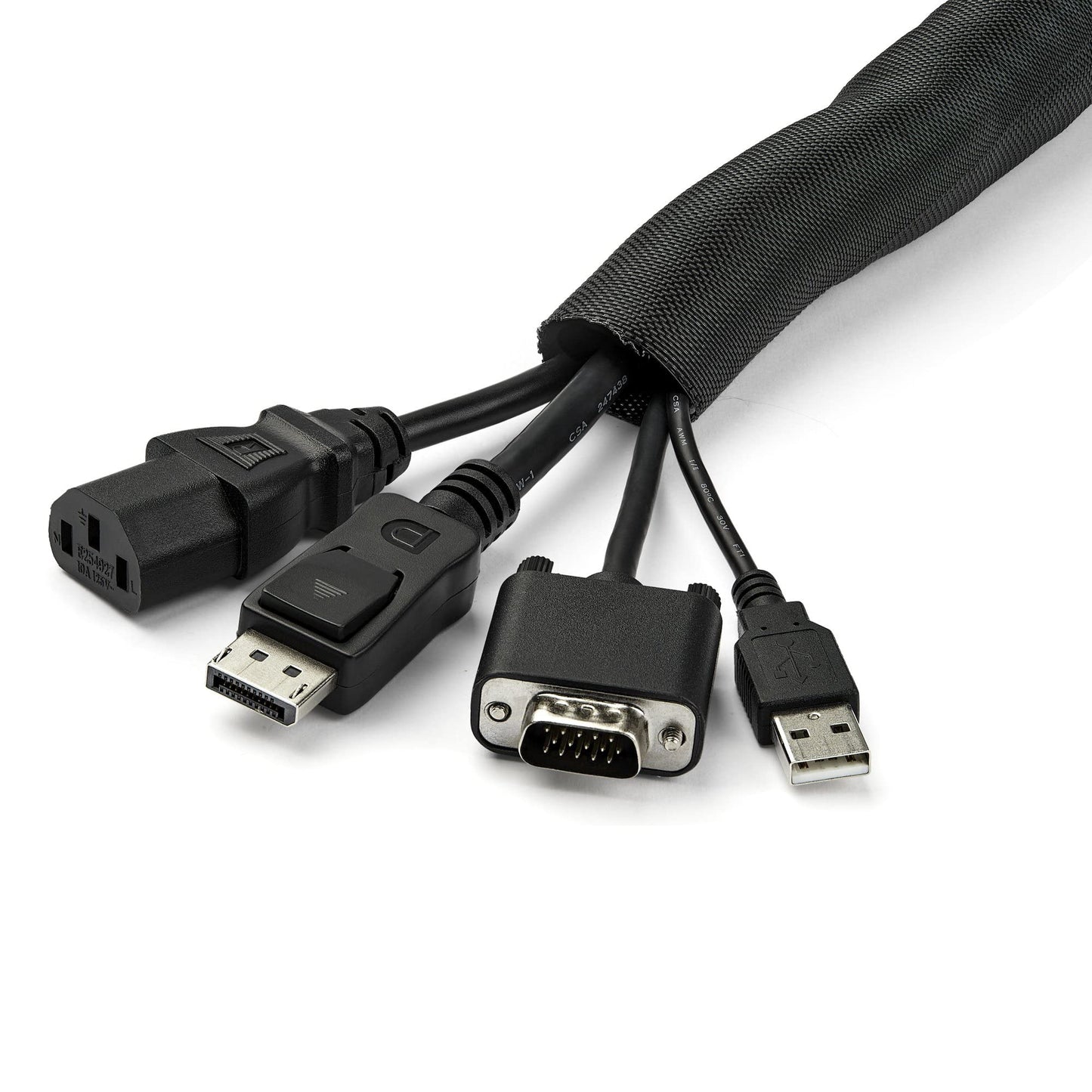 StarTech.com 15' (4.6m) Cable Management Sleeve - Flexible Coiled Cable Wrap - 1.0-1.5" Dia. Expandable Sleeve - Polyester Cord