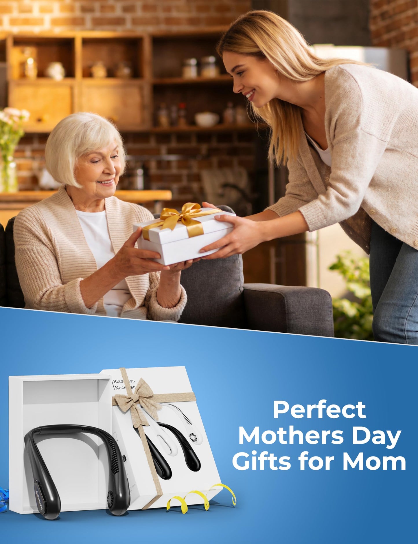 Portable Bladeless Neck Fan, Valentines Day Gifts for Him, Birthday Gifts for Men Women Father's Mother's Day, Wearable Cooling Fan Rechargeable