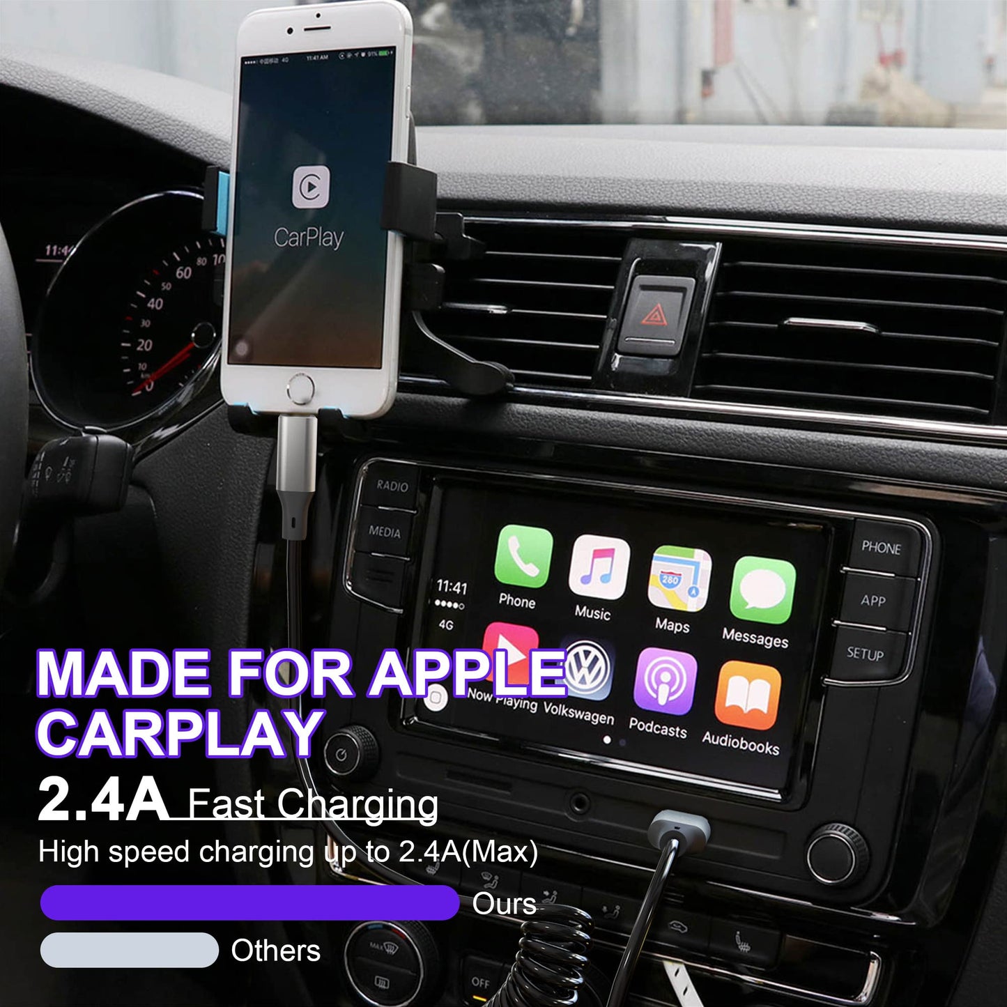 Coiled Lightning Cable Apple Carplay Compatible [Apple MFi Certified] Retractable iPhone Charger with Data Sync, Short iPhone Charger Cord…