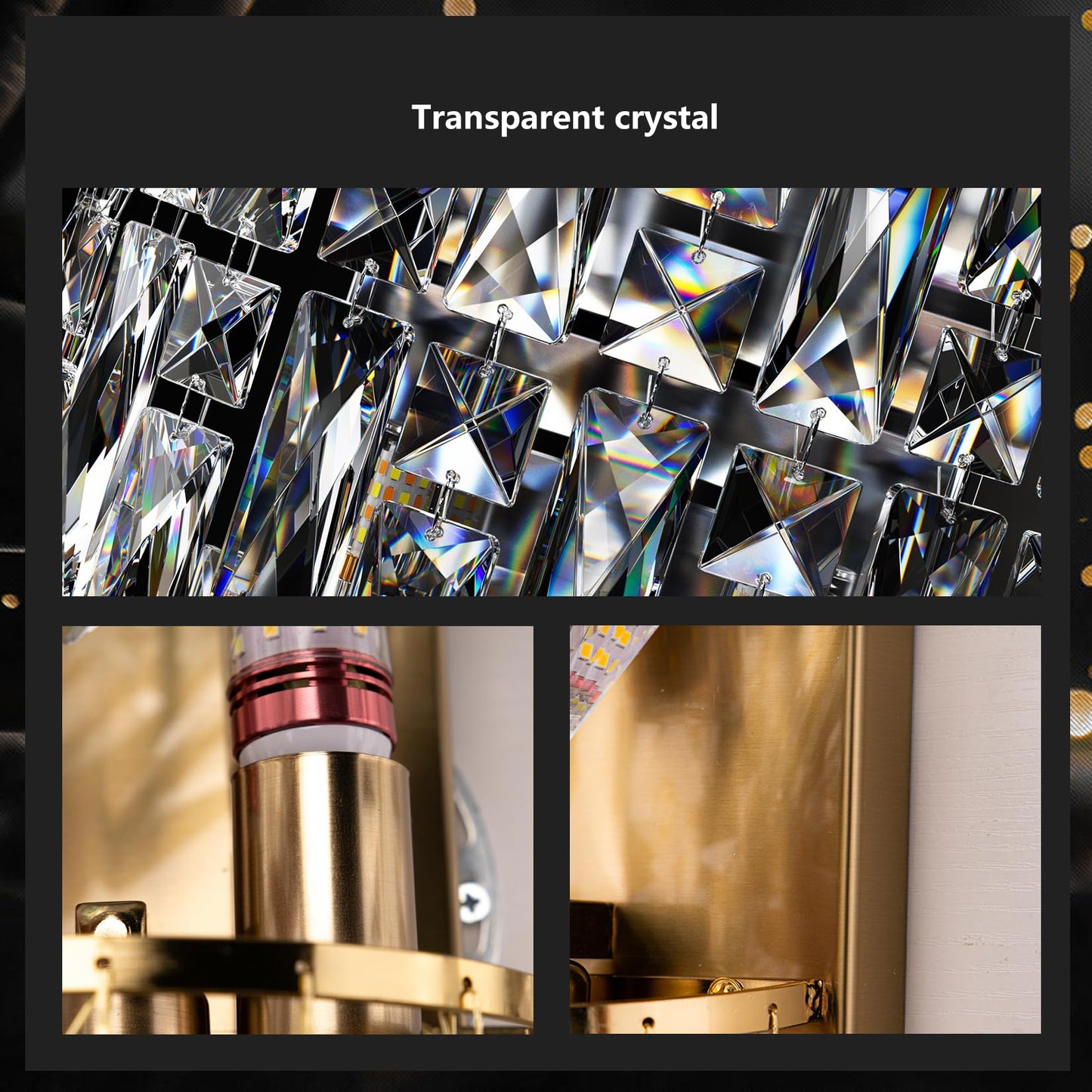 Fang Yan Mei Modern K9 Crystal Wall Sconce, Gold Finish Wall Light Fixture, Acrylic Crystal Drops Wall Lamp Bedside Light 3 Tiers Crystal Wall Lamp