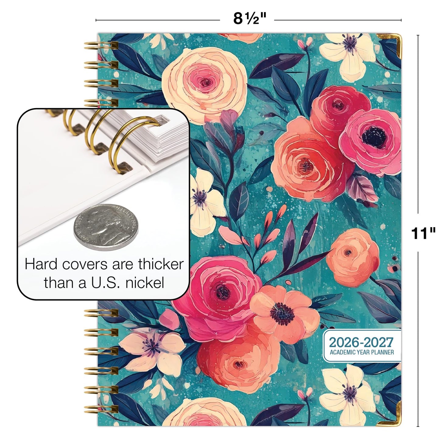 HARDCOVER Academic Year 2026-2027 Planner: 14 Months (May 2026 Through June 2027) 8.5"x 11" Daily Weekly Monthly Planner Yearly Agenda. Bookmark