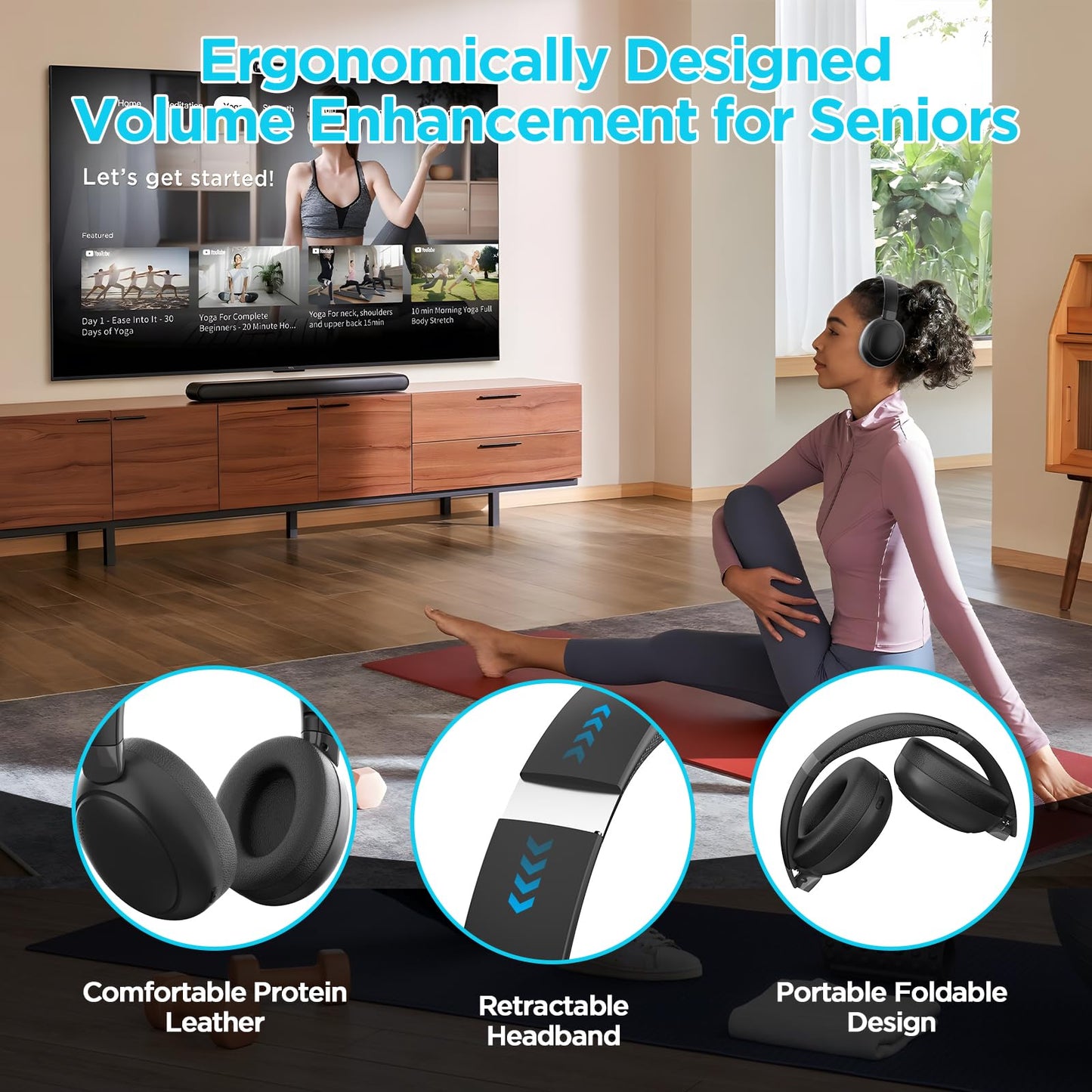 AYJBKL Wireless Headphones for TV, Bluetooth 5.3 Over-Ear Headset with Noise Cancelling, 50H Playtime, HD Stereo Sound & Charge Dock, Low Latency…