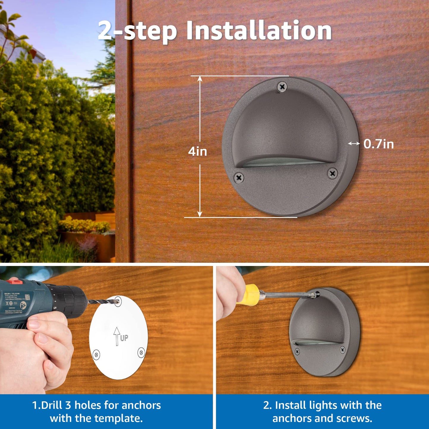 SUNVIE 12 Pack Low Voltage Deck Lights 5W LED Landscape Step Stair Lights Outdoor with Fastlock2 Wire Connector 3000K 12-24V Accent Lighting