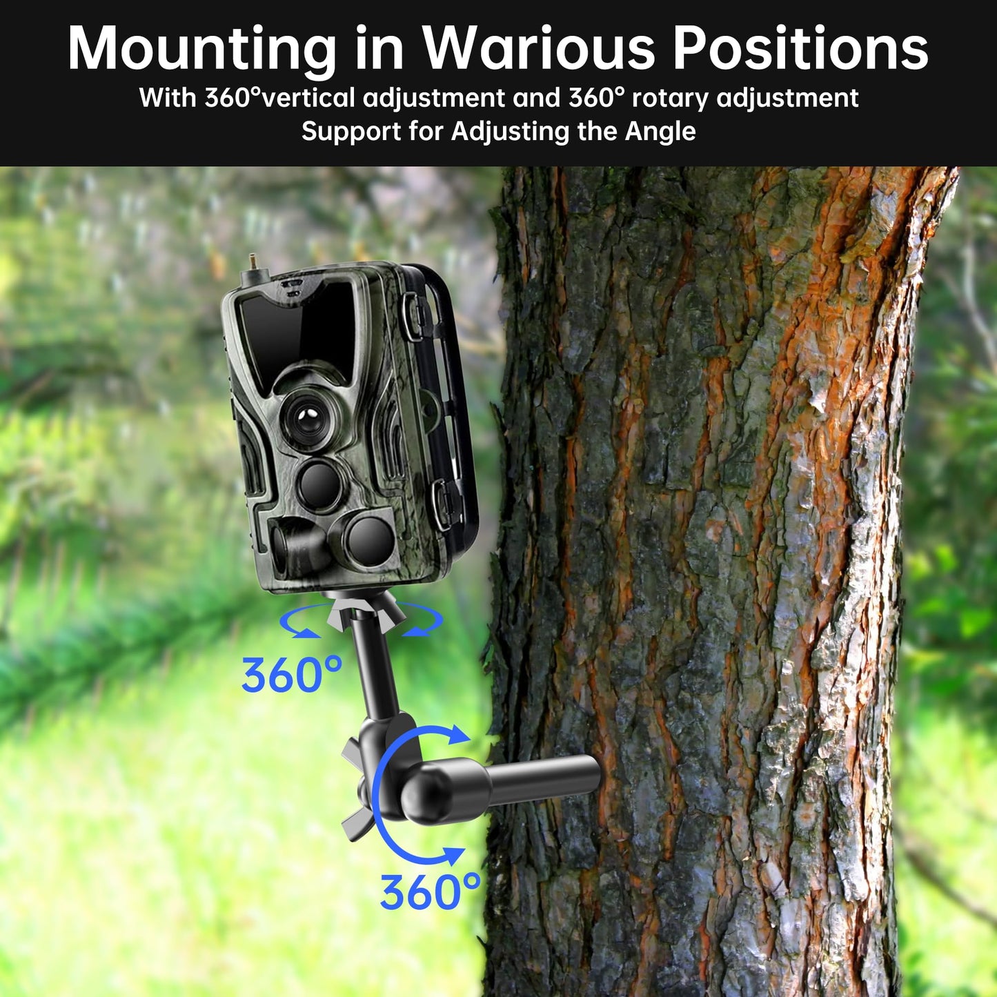 nuobake Trail Cam Mount, Game Cam Mount 2-Pack Tree Stand Holder Screw in with 1/4"-20 Thread, 360° Rotating Bracket, 4.4lbs Capacity Stealth Wildlife