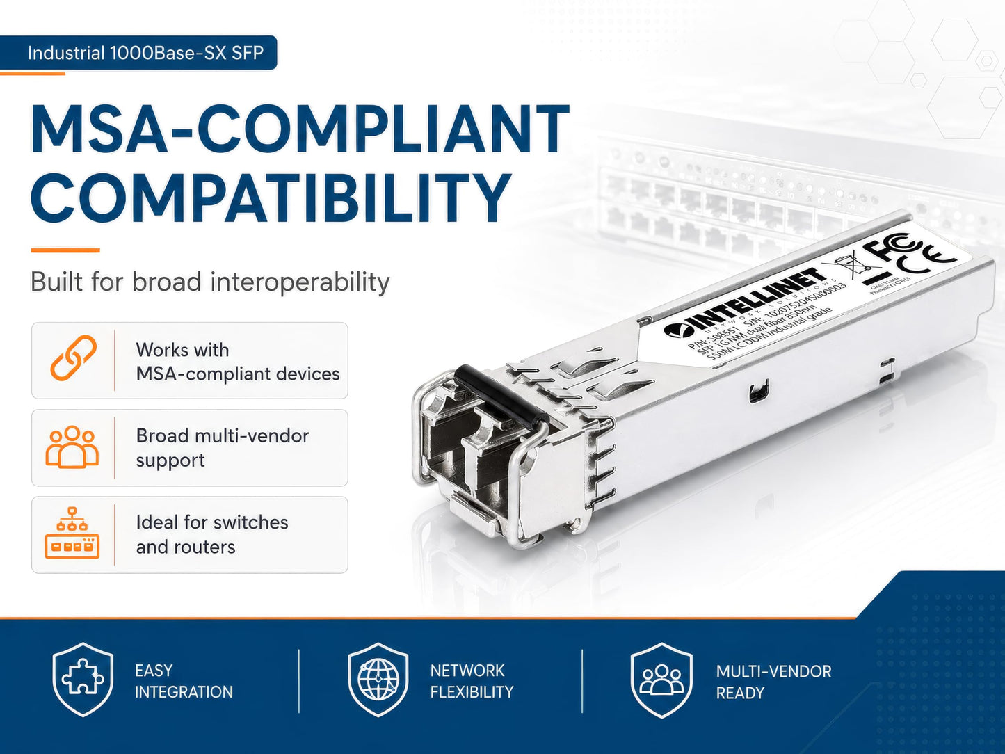 Intellinet Industrial 1000Base-SX SFP LC Multimode Transceiver 850nm, 2 pcs