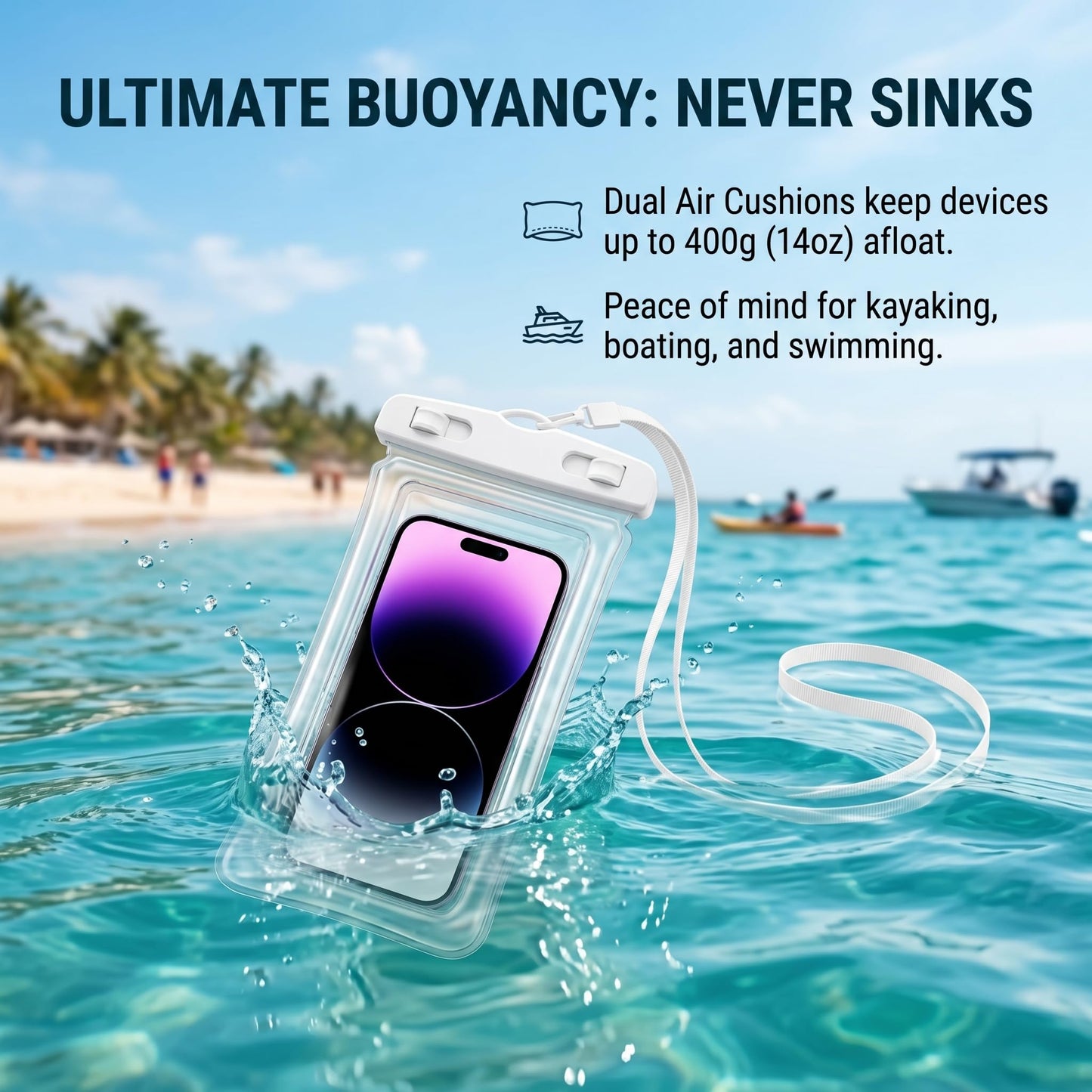 [2 Pack] Universal Floating Waterproof Phone Pouch, IP68 Water Proof Case for All Phones with Detachable Lanyard - Perfect Beach Cruise Essentials