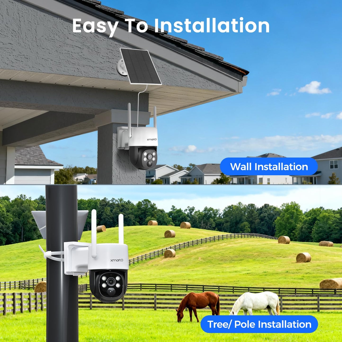 xmartO Solar/Battery-Powered Wire-Free PTZ Home Security Camera Wireless Outdoor/Indoor CCTV Surveillance (Non-Stop Solar Power, Rechargeable Battery