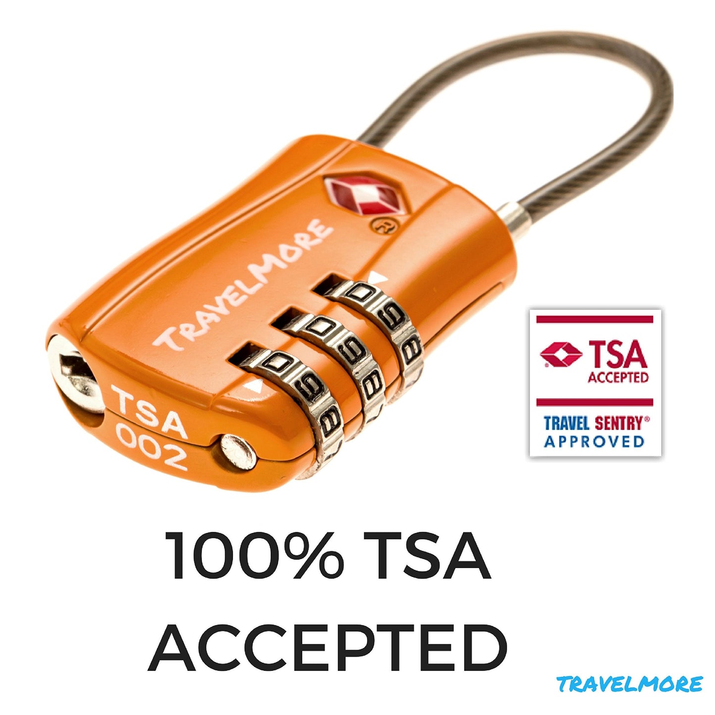 TSA Approved Travel Cable Luggage Lock – 1 Pack Orange Combination Padlock for Suitcases & Backpacks