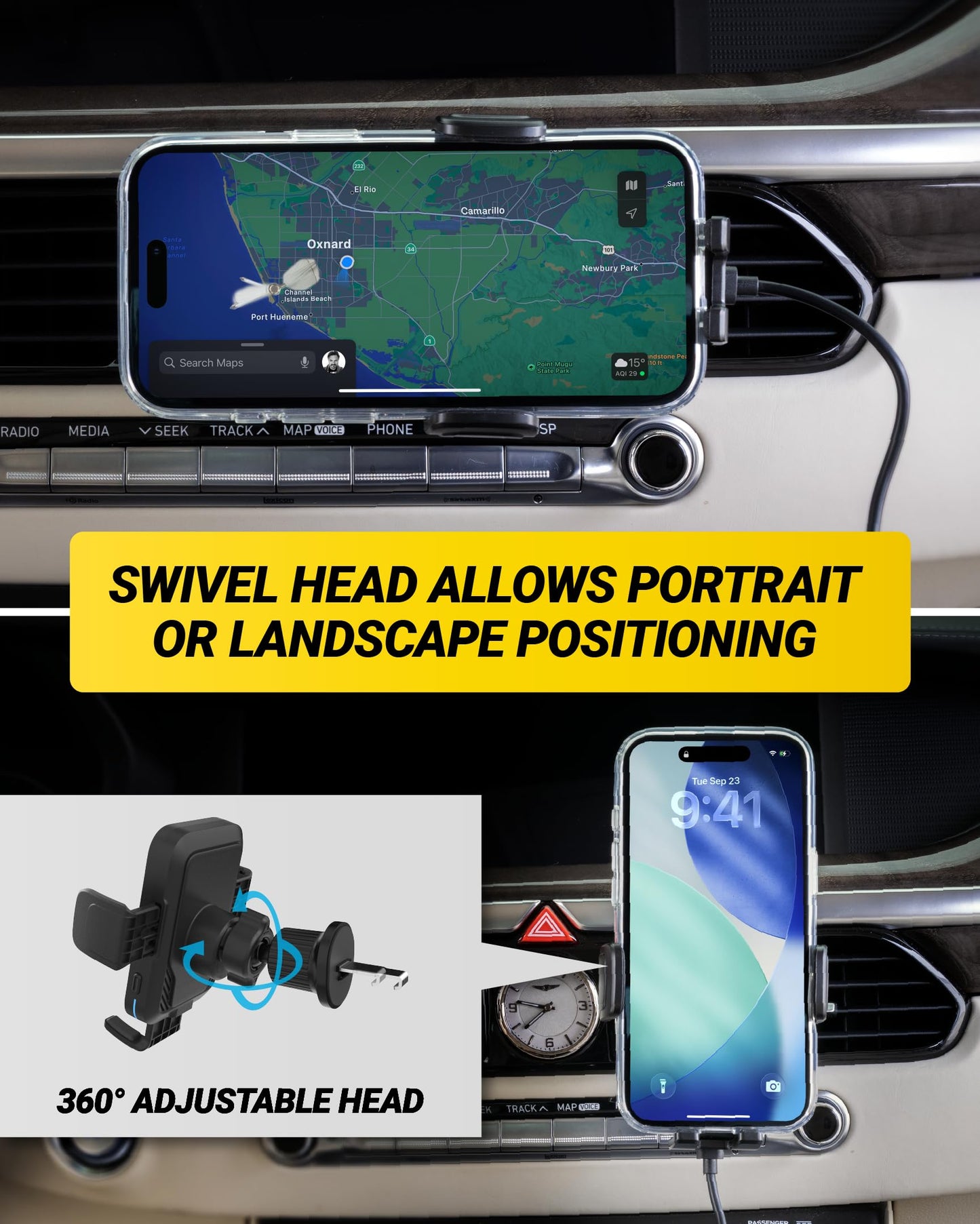 Scosche Wireless Car Charger, Auto Clamping Car Vent Phone Mount, Cell Phone Holder Charger with Twist-to-Secure Hook, 360° Rotation, Compatible