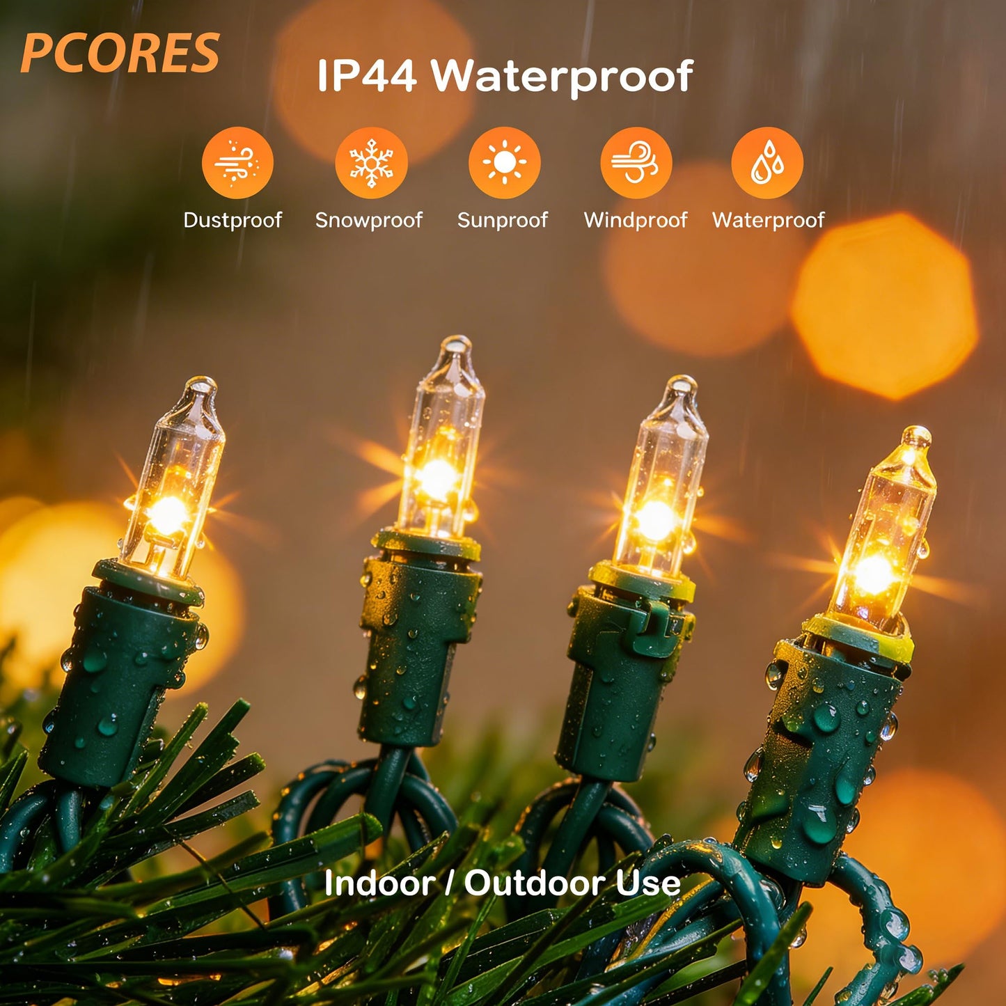 PCORES Mini Clear Christmas String Lights 52ft 200LED Warm White Outdoor String Lights, Fairy Lights Connectable Green Wire UL Certified (Includes 2