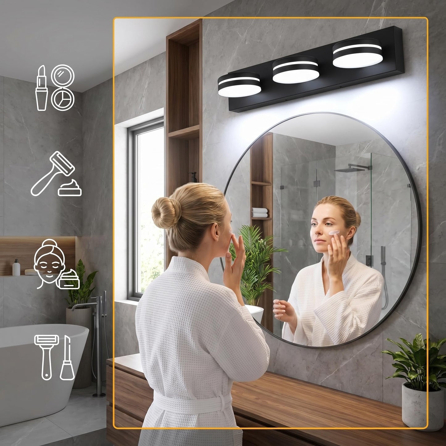 Bicrink 3-Light Bathroom Vanity Light Over Mirror, (24inch Dimmable) Matte Black LED Vanity Lighting Fixtures, Modern Bathroom Wall Light Fixtures