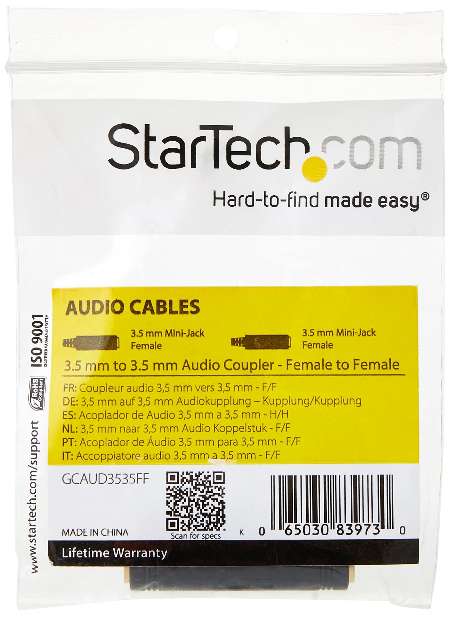 StarTech GCAUD3535FF 3.5 mm to 3.5 mm Audio Coupler - Female to Female