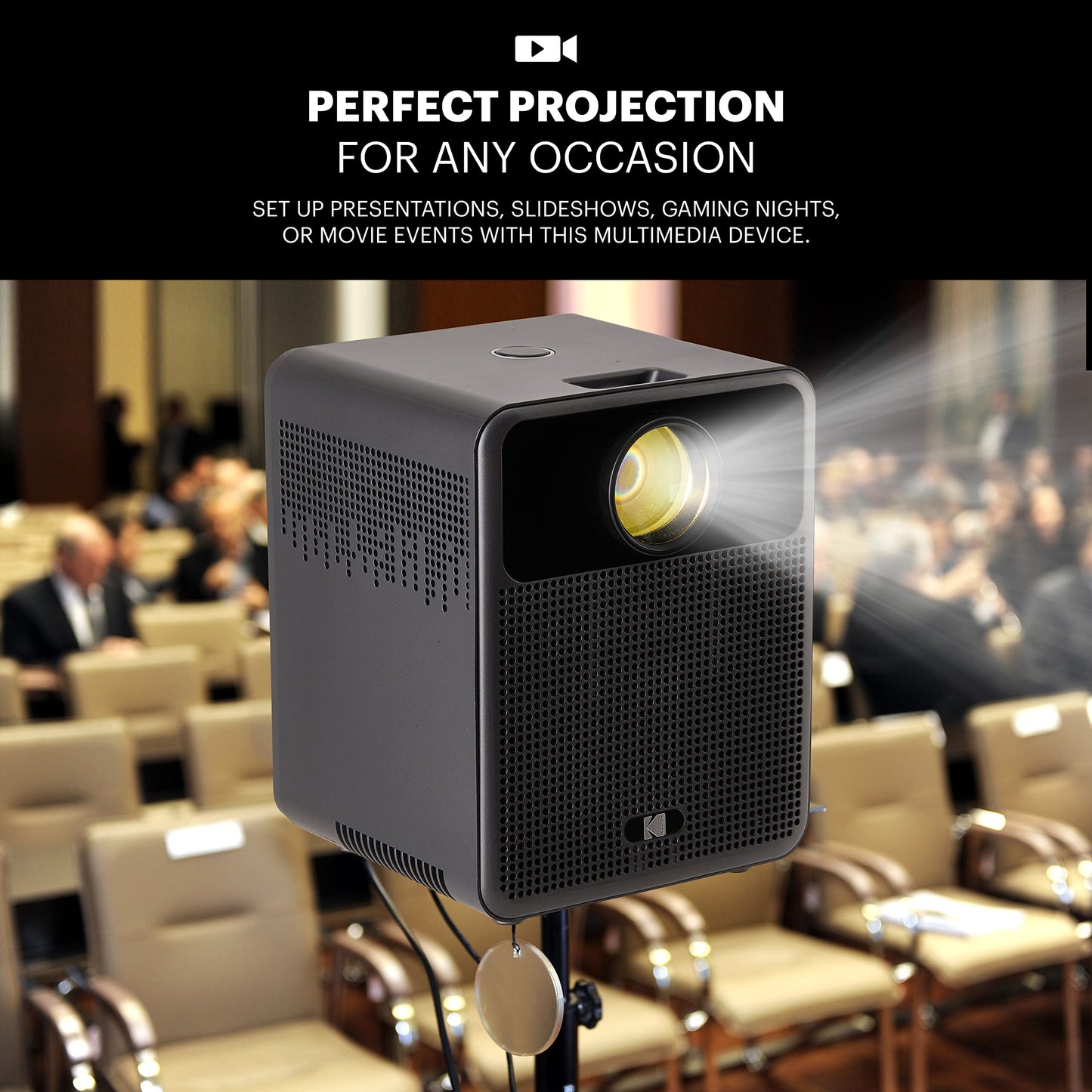 KODAK FLIK HD10 Smart Projector | Android TV 1080P FHD Video Projection System with Google Assistant, Wi-Fi, Bluetooth 5.0, HDMI, USB, Aux & Built-in