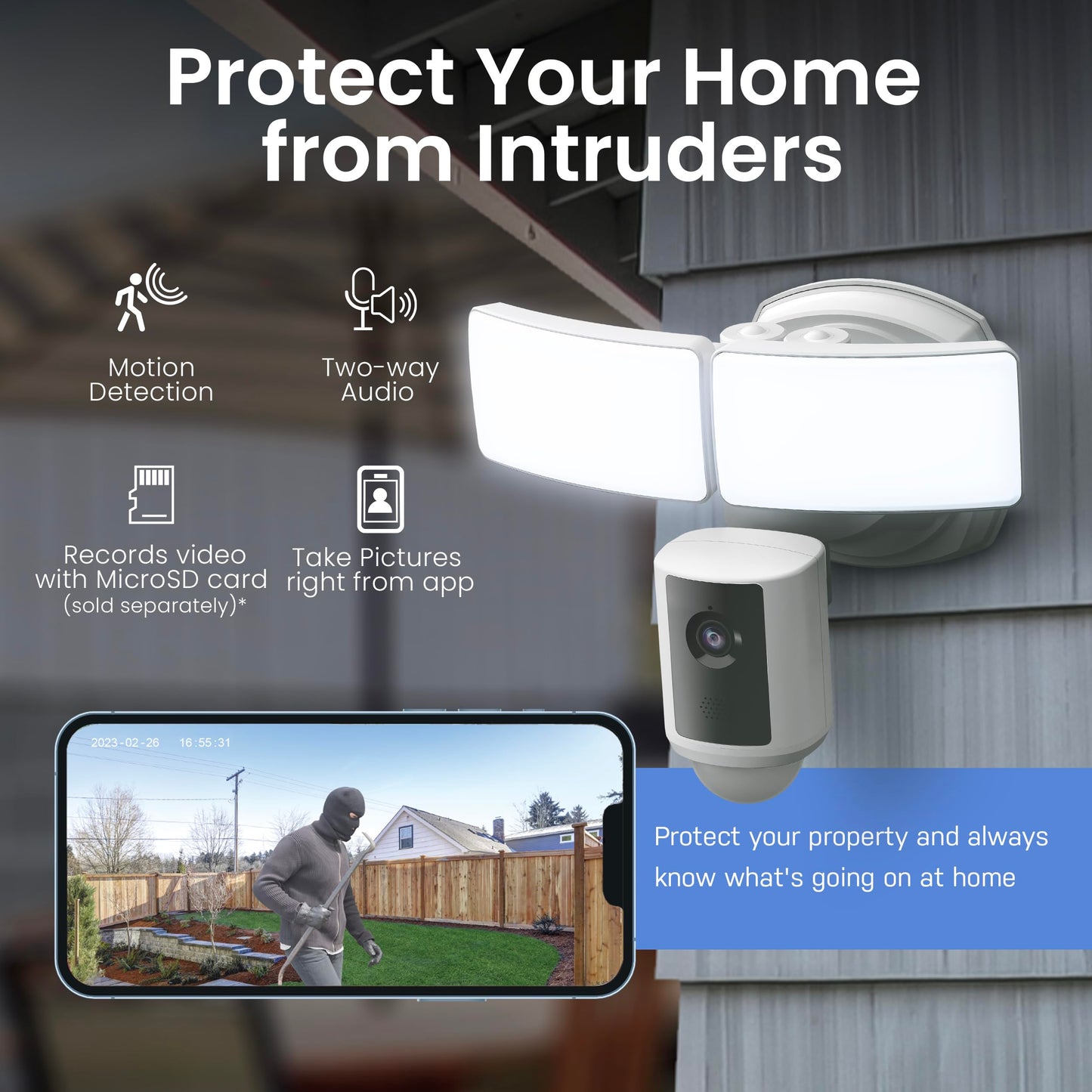 Feit Electric SEC5000/CAM/WIFI Outdoor LED Smart Security Camera with Motion Sensor, 2-Way Audio, 5000 Lumens Floodlight, Works with Alexa and Google