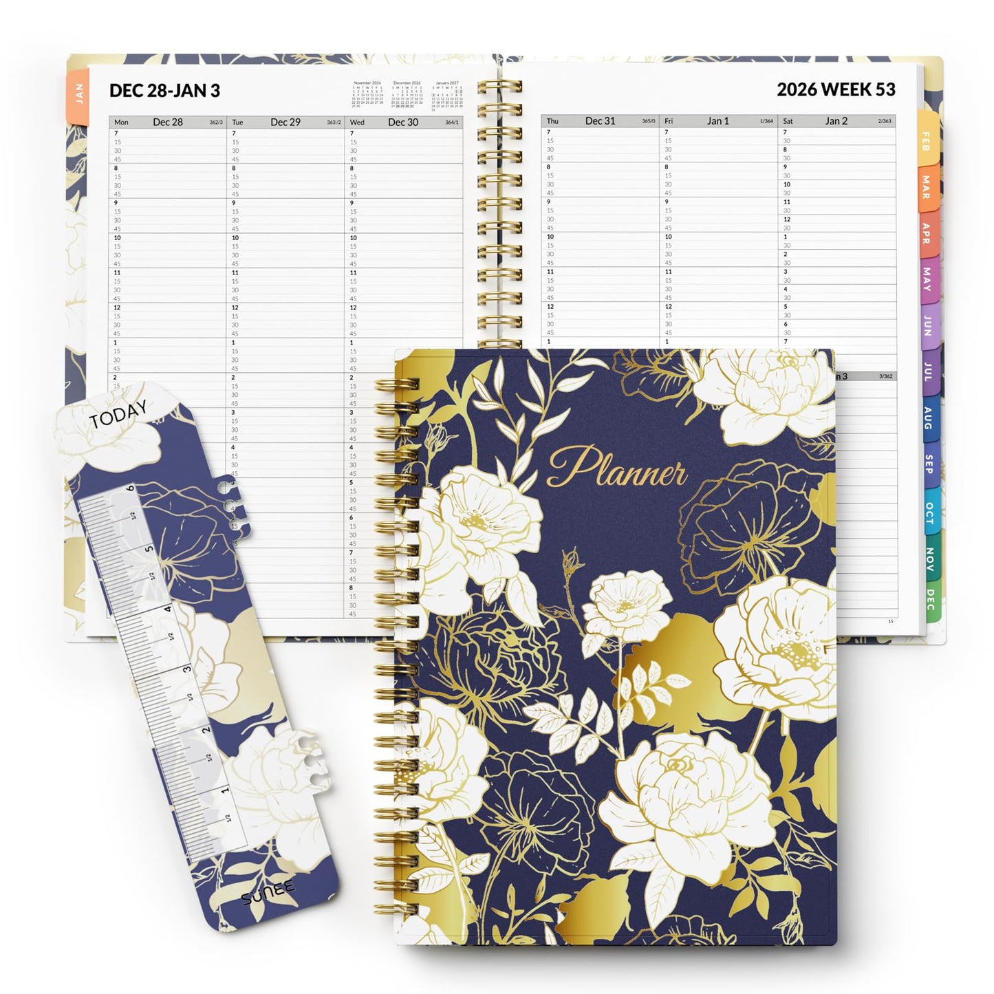 SUNEE 2026 Appointment Book, Quarter-Hourly, Weekly & Monthly - from January 2026 - December 2026, 6.4"x8.3" Flexible Cover, Notes, Pockets, Bookmark