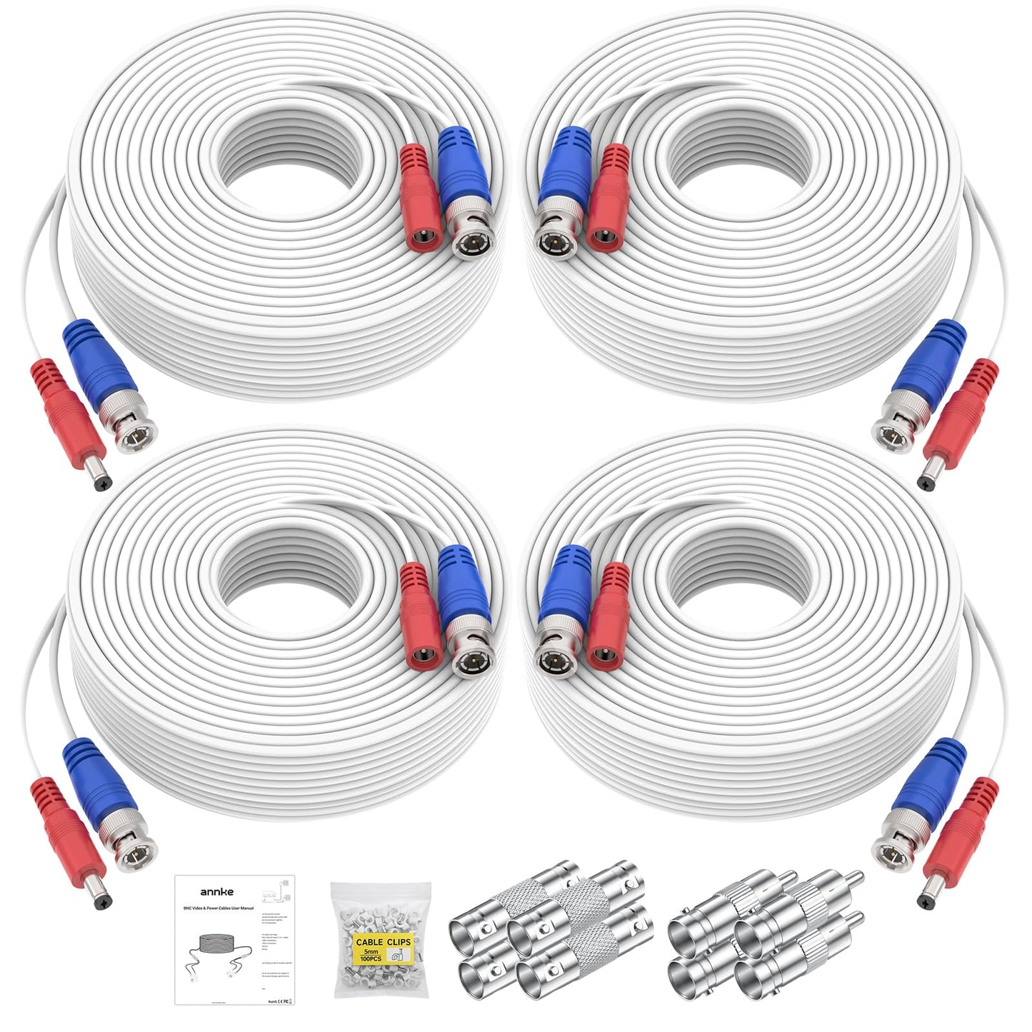 ANNKE 30M/100ft BNC Cable, Video Power Extension Surveillance Camera Cables for CCTV Security DVR System Installation, Free 8X BNC Connectors