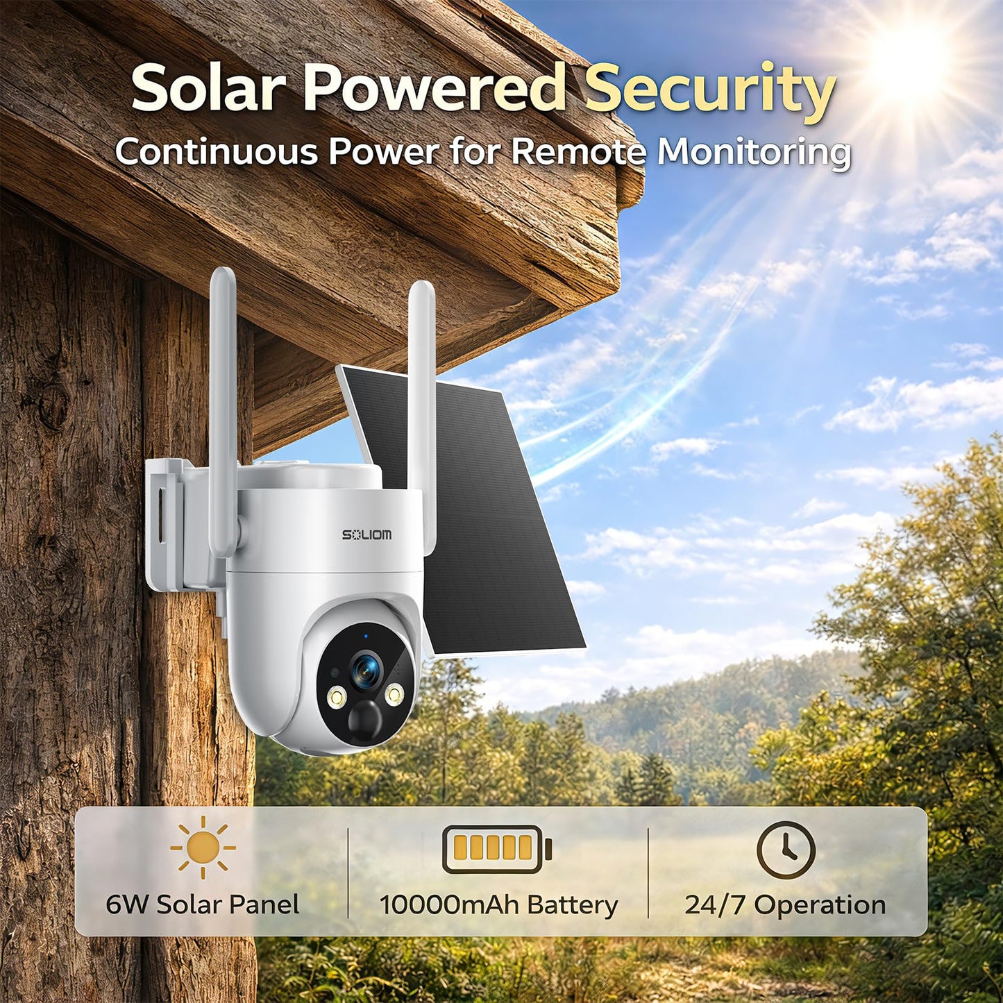 SOLIOM 4G LTE Cellular Security Camera, No WiFi Security Camera for Remote Areas, Solar Powered Wireless Outdoor Camera, 2K Color Night Vision, 360°