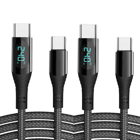 housailei 240W/5A 2Pack 4Feet & 6.6 Feet Braided USB C to C Cable Super Fast Charge Type-C Cord PD Charging Cables with Display 480Mbps Compatible