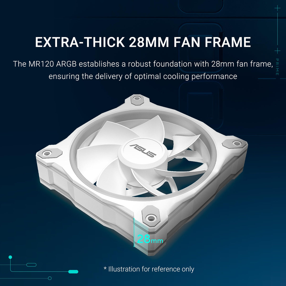 ASUS Prime MR120 ARGB Reverse Fan White Triple Pack, 28mm Extra-Thick Frame, Quiet, high-Performance Cooling with PWM Control, 20 ARGB LEDs