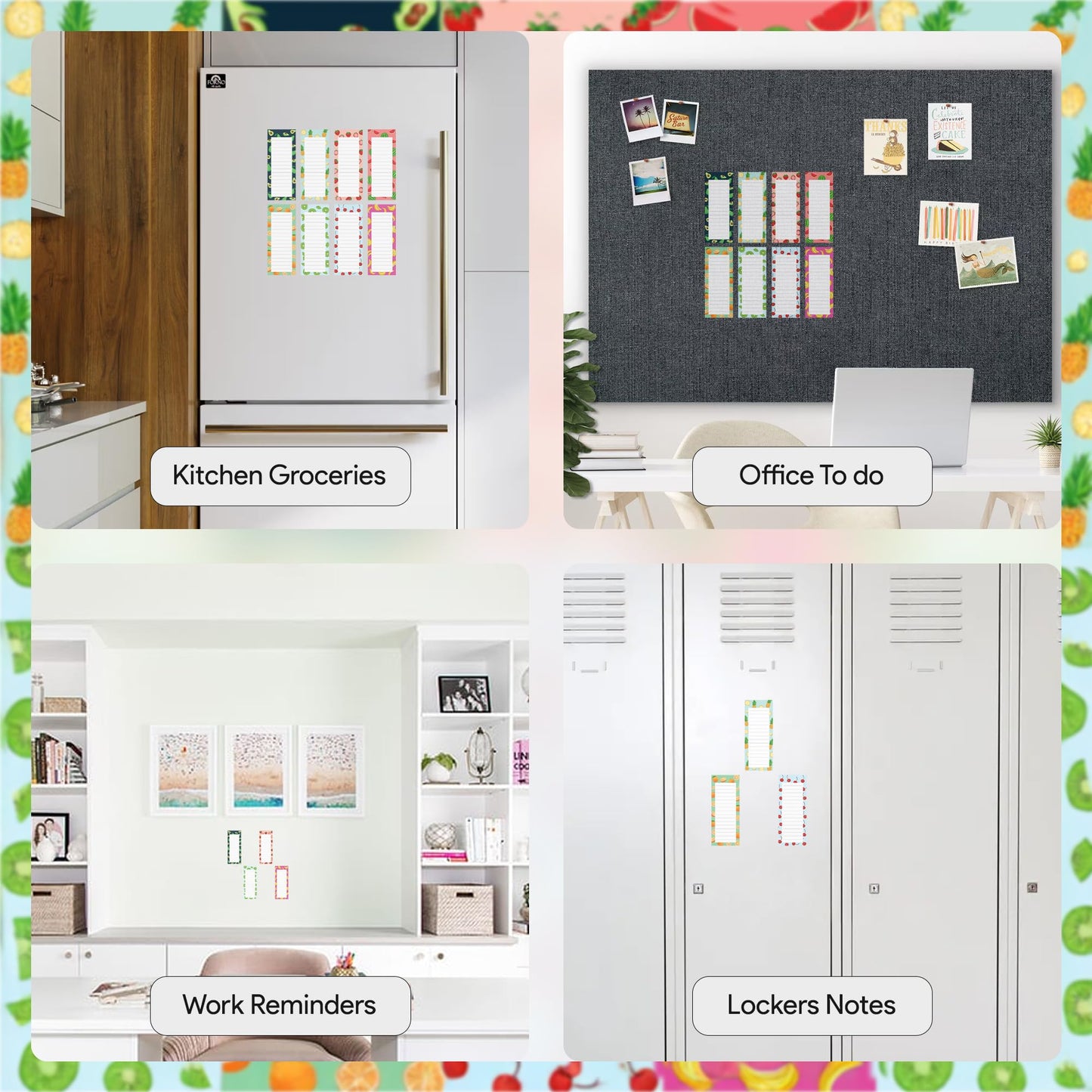 8 Magnetic Notepads - Notepads for Grocery List, Shopping List, To-Do List, Reminders -Strong Magnetic Back- Memo Notepad with Realistic Fruit Designs