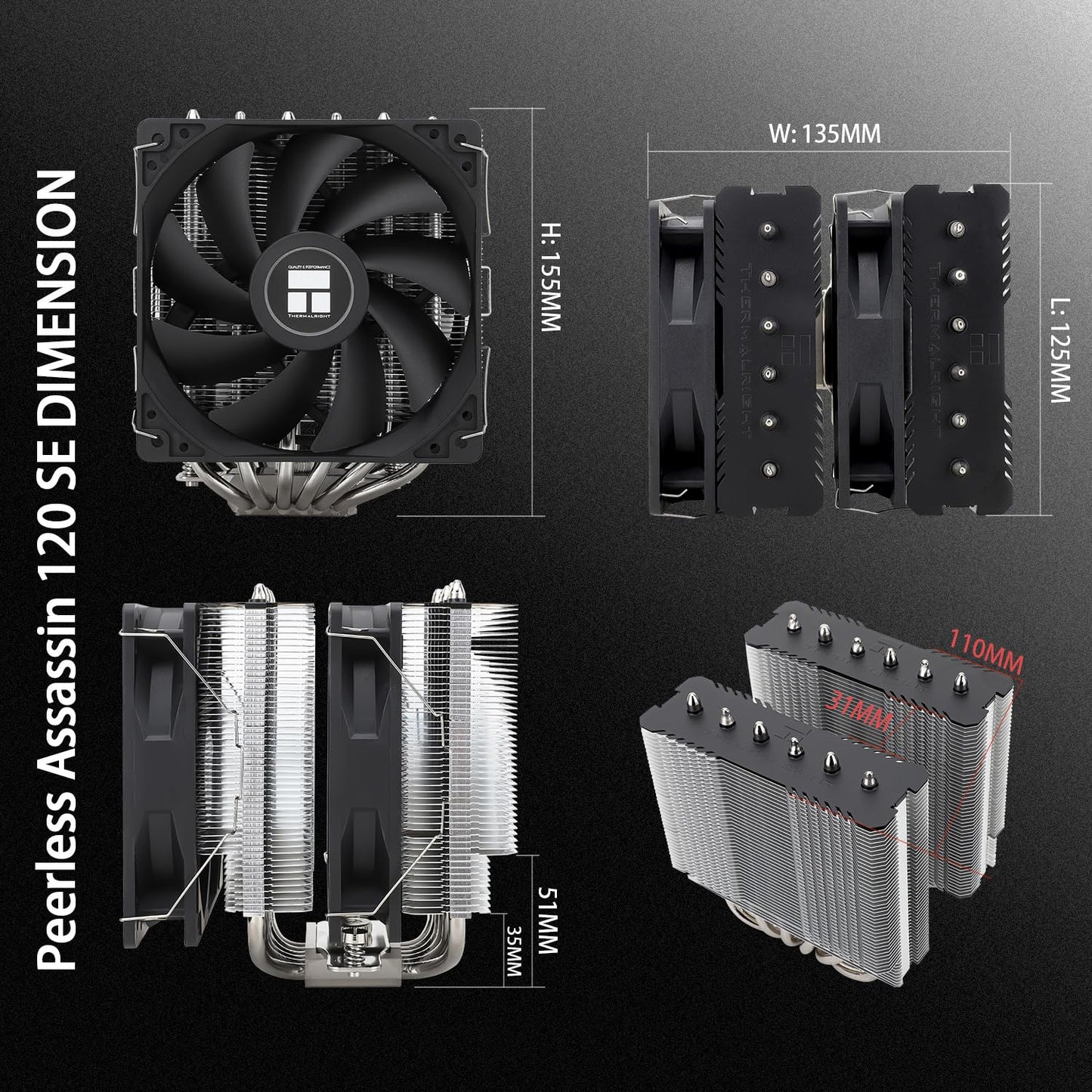 Thermalrlght Peerless Assassin 120 SE CPU Air Cooler, 6 Heat Pipes, Dual 120mm TL-C12C PWM Fans, Aluminum Heatsink Cover, AGHP Technology, for AMD AM4