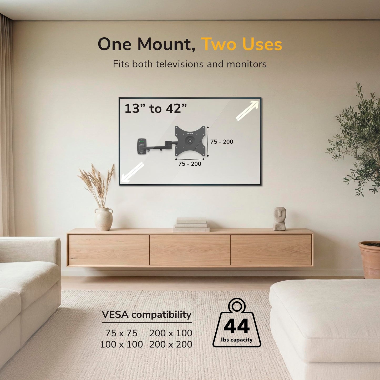 Mount-It! Full Motion TV Wall Mount Bracket for 13-42” Screens - 18" Articulating Arm, Quick Release Plate, Tilt Swivel Rotate, Anti-Theft Lock