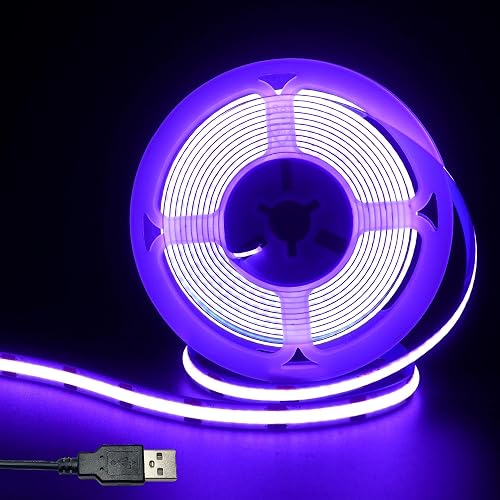 Clearhill 5V 8mm Width USB COB LED Strip Lights,Purple,320LEDs/M,8W/M,CRI90,9.84FT/3M,Electroplated Double-Sided Panel Light Strip,Waterproof