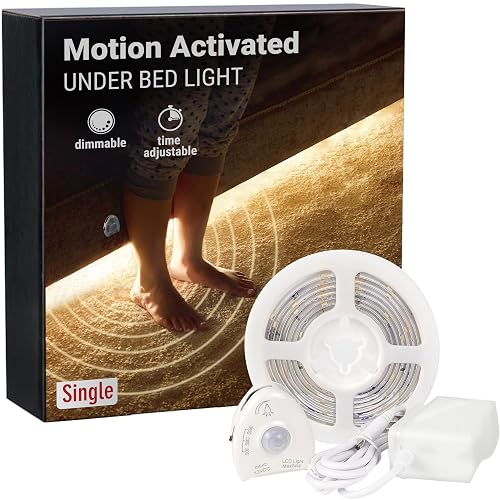 illumiForce Under Bed Lights Motion Sensor, Motion Activated Bed Lighting, 12V Power Adapter,Dimmable LED Strip Night Light for Bedroom, Stairs, Crib