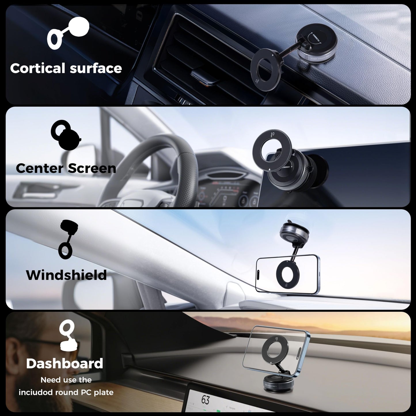 FLOBBER Vacuum Magnetic Phone Holder for Car 360° Adjustable Magsafe Car Mount - Compatible All Smart Device Phone Mount, Secure GPS & Call, Magsafe