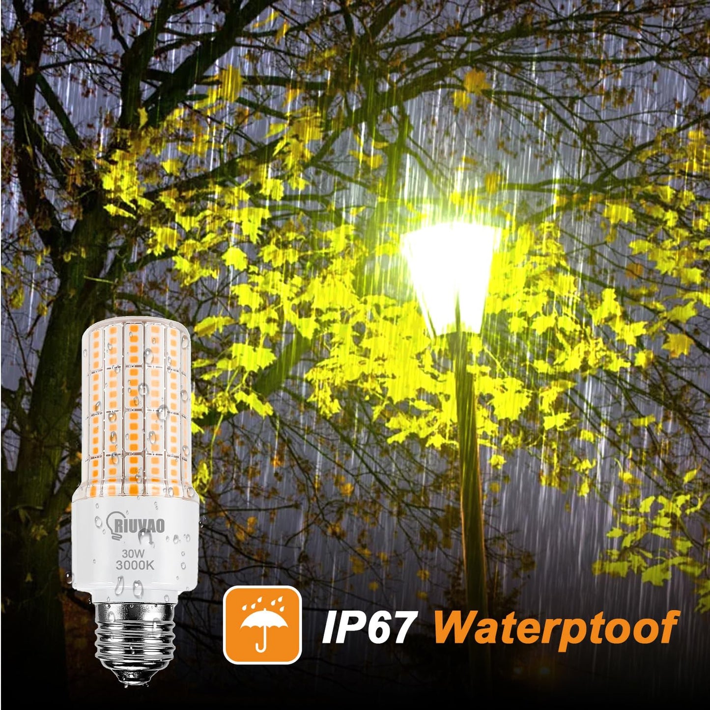 RIUVAO LED Corn Light Bulb 300w Equivalent 3750Lumen 3000K Cool Daylight White 30W E26/E27 Base Ceiling Fan Led Light Bulb for Home Garage Warehouse