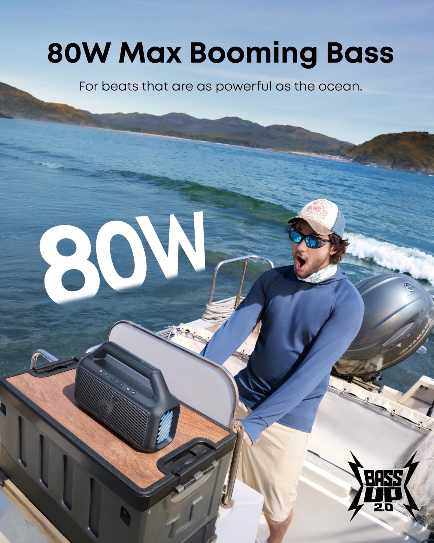 Soundcore Boom 2 Outdoor Speaker, 80W, Subwoofer, BassUp 2.0, 24H Playtime, IPX7 Waterproof, Floatable, RGB Lights, USB-C, Custom EQ, Bluetooth 5.3