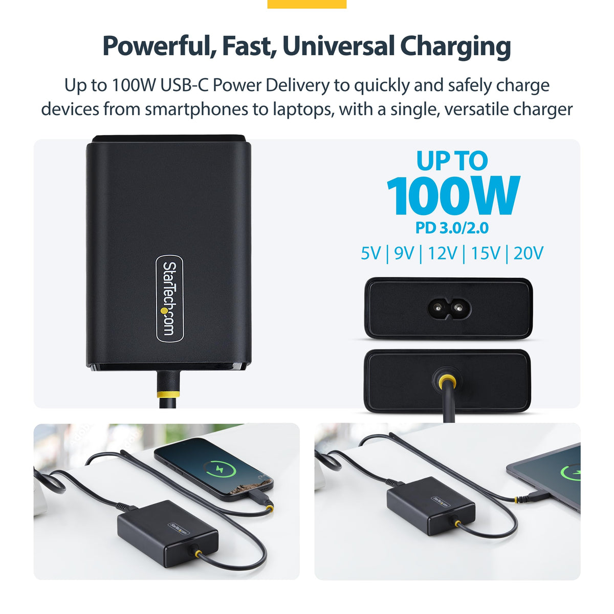 StarTech 100W USB-C Laptop Charger, Power Adapter Brick for Dell