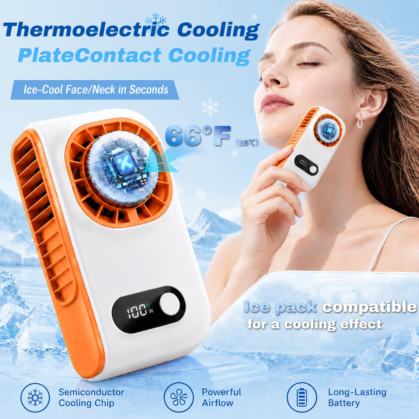Sovrelon Waist Fan with Ice Cooling, 3-in-1 Wearable Clip On?5-Speed Strong Airflow, Rechargeable Personal Fan for Outdoor Sports, Work, Travel, Home